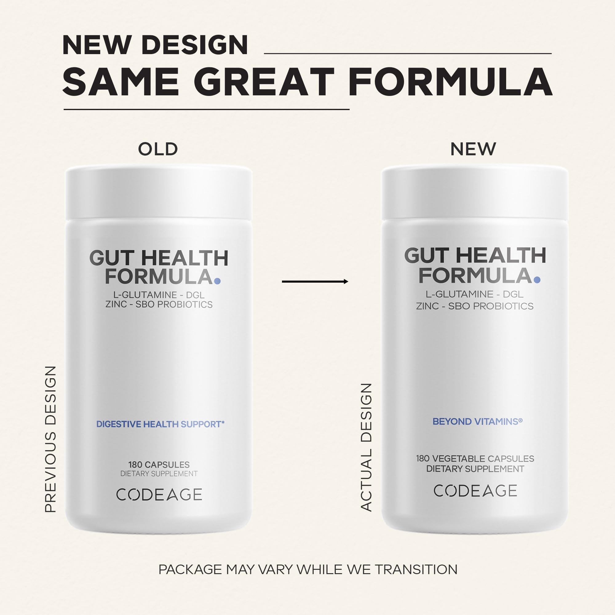 Codeage Gut Health Supplements Vegan Formula - L Glutamine, Zinc, Turkey Tail Mushroom Powder, Tonic Mushroom, Maitake, Micro Algae, Mineral,