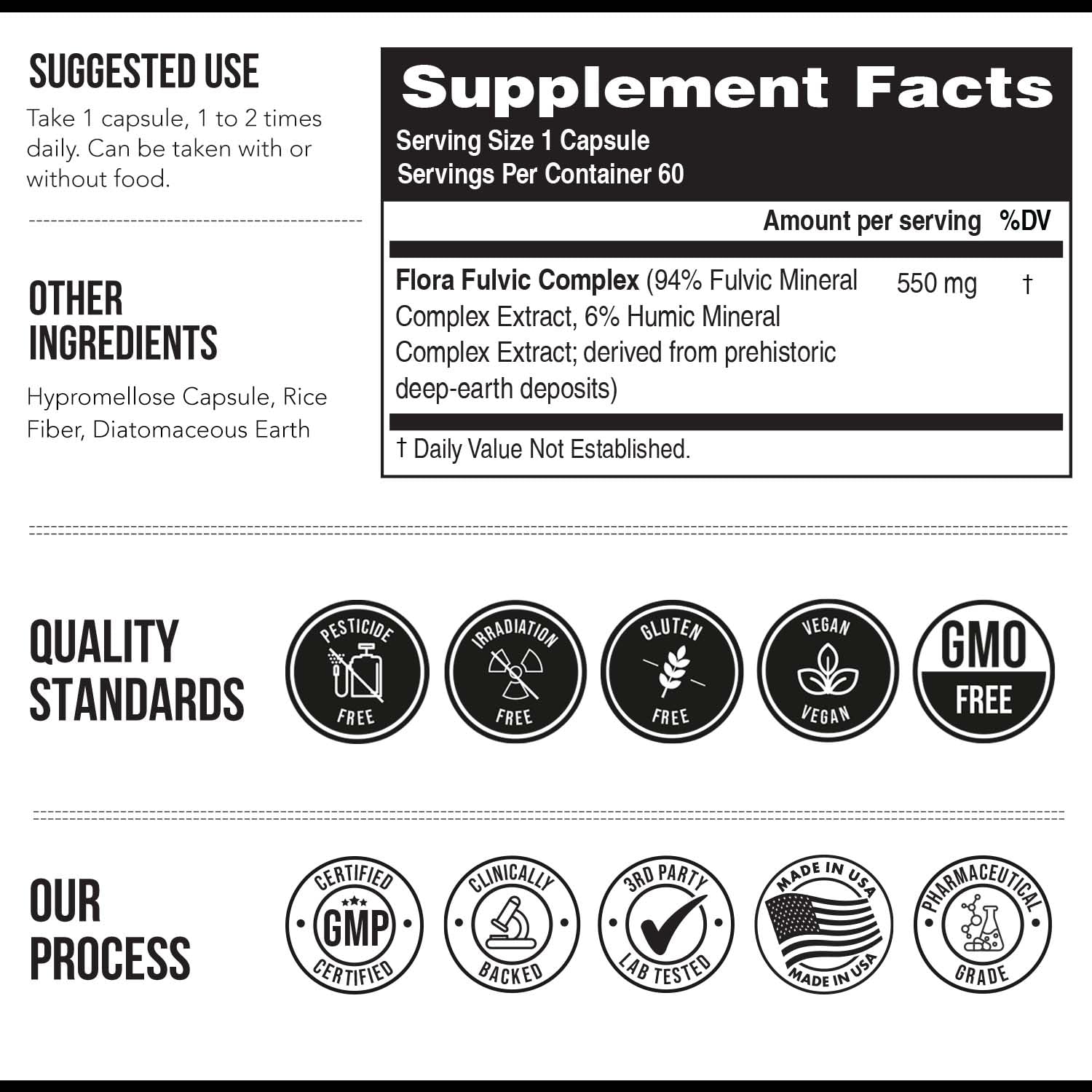Flora Fulvic | Fulvic Acid + Humic Acid Complex – 550 mg |Mined in Utah, Prehistoric Deep Earth Extract | Immunity, Gut, Digestion – Natural Trace Mineral Complex