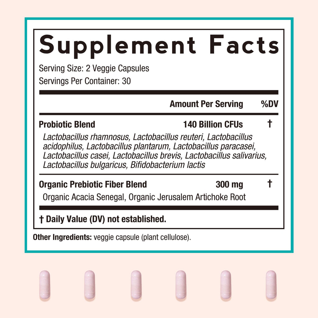 Doctor's Recipes Probiotics for Women, Organic Prebiotics and Probiotics for Digestive Health, Vaginal Health, 140 Billion CFU, 10 Strains, Shelf Stable, 60 Capsules Doctor's Recipes Au supplements