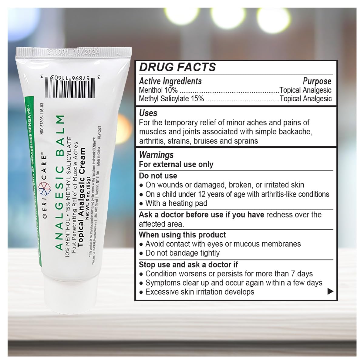 GeriCare Topical Analgesic Cream, Menthol 10%, Methyl Salicylate 15%, Fast Absorption, Pain Relief of Minor Muscle Aches, Body Stiffness, Joint Pain & Soreness, 3 Ounce (Pack of 1) GeriCare Au supplements