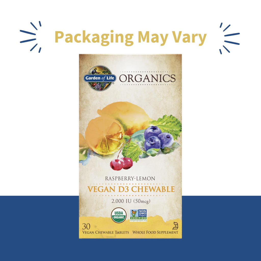 Garden of Life Organics Vegan Vitamin D3 Chewable - Raspberry Lemon, 2,000 IU (50mcg) Whole Food Vitamin D3 from Lichen