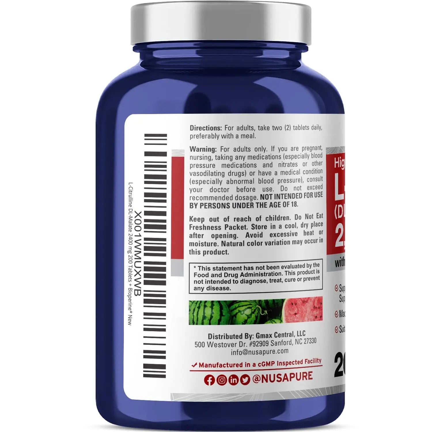 NusaPure L-Citrulline 2,400mg 200 Vegetarian Tablets (Non-GMO, Gluten Free) NusaPure Au supplements