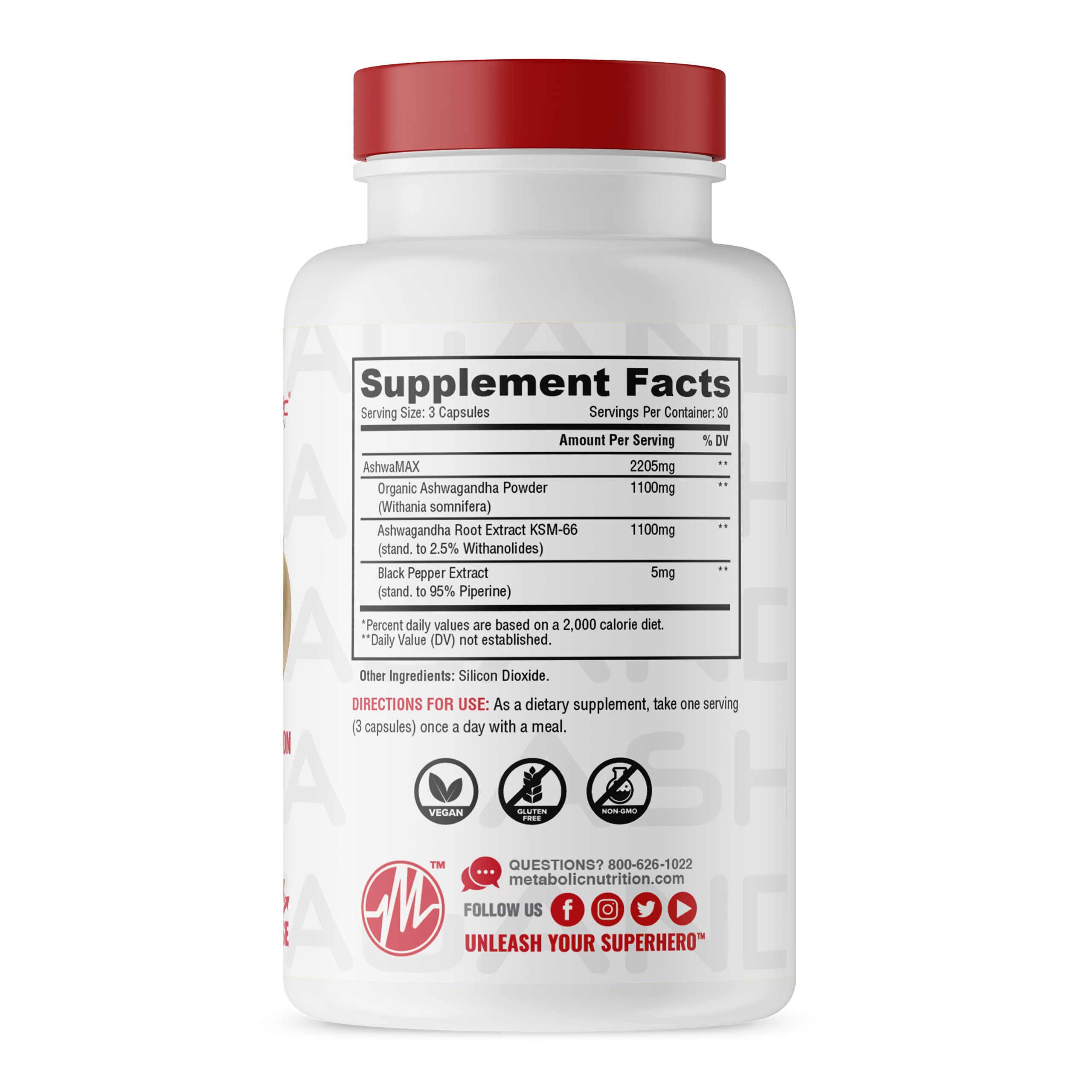 Metabolic Nutrition Ashwagandha 2200mg Made with Organic Ashwagandha Powder and Black Pepper Extract, 90 Vegan Capusles Metabolic Nutrition Au supplements