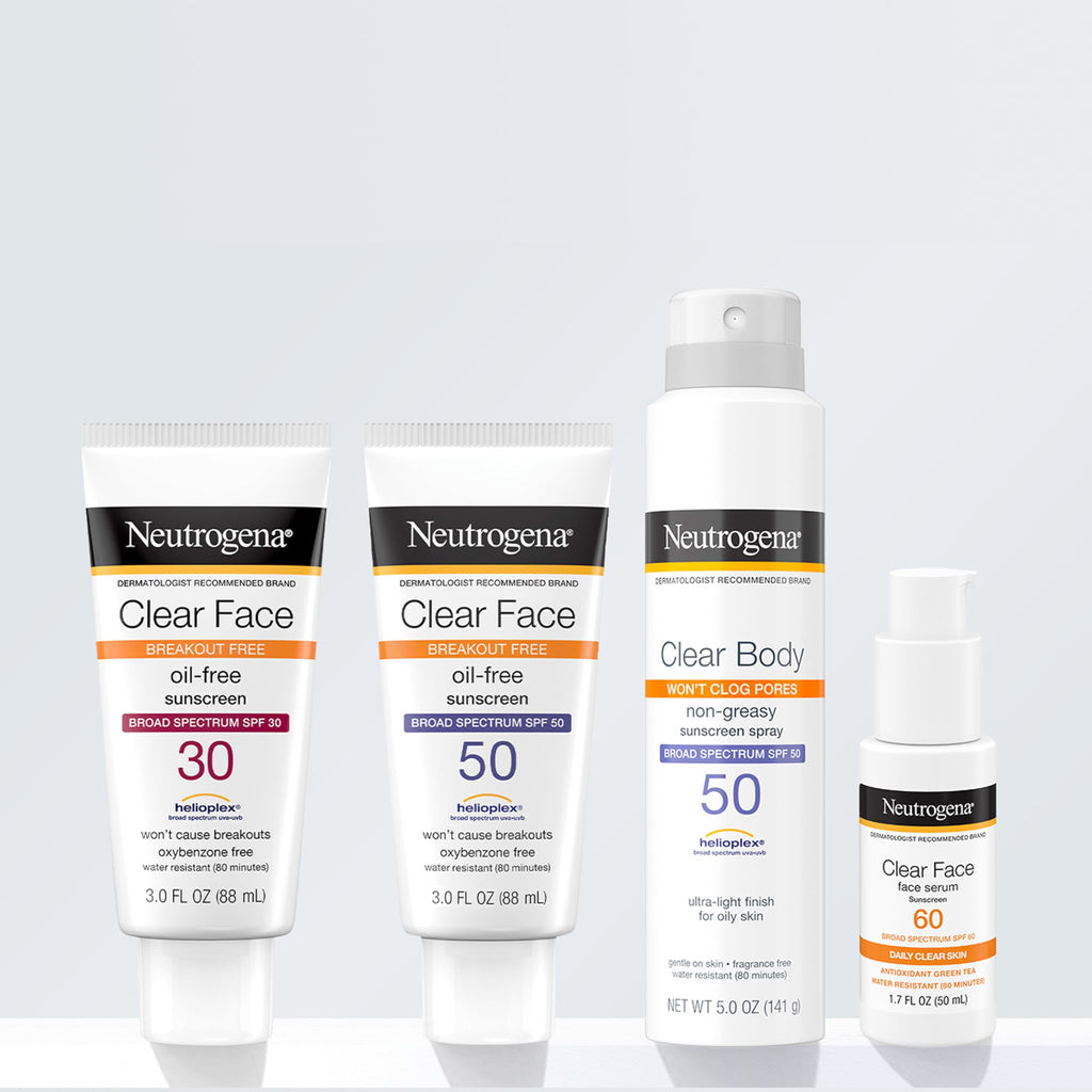 Neutrogena Clear Face Sunscreen Lotion for Acne-Prone Skin, Broad Spectrum SPF 50, Sunscreen for Face & Oily Skin
