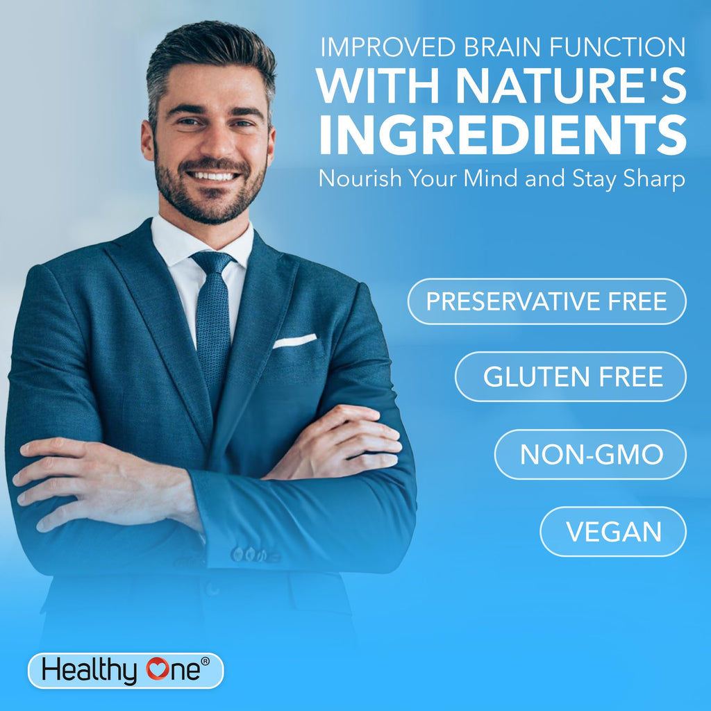 Healthy Mind - Safe for Teens - Brain Fog - Cognitive Function - Concentration - Focus - Neural Optimization - Mood - Ginkgo Biloba - Ginseng - Rhodiola - Bacopa - Gotu Kola - Green Tea - 60 Count Healthy One Au supplements