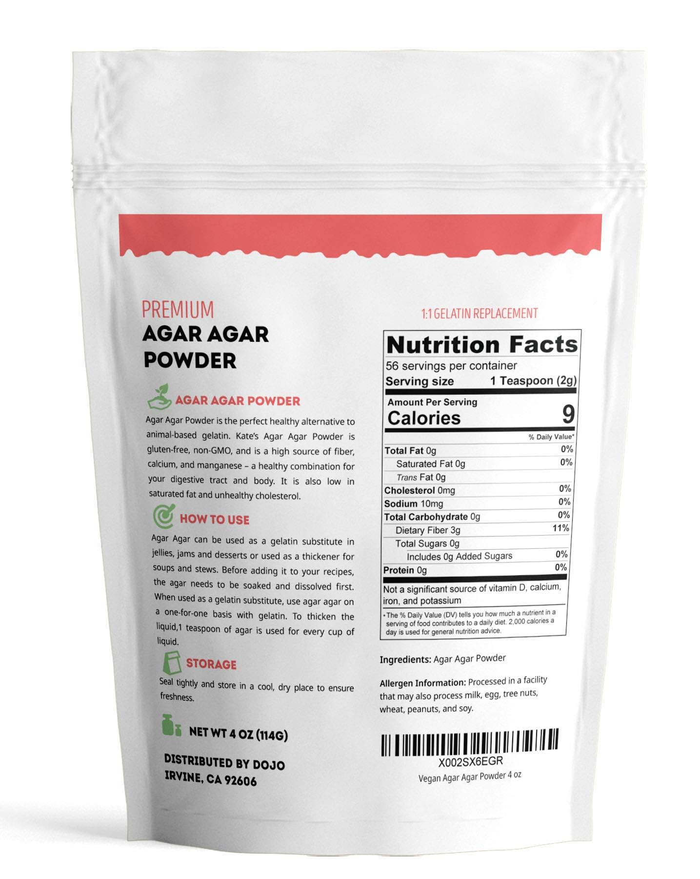 Kate Naturals Agar Agar Powder for Cooking & Petri Dishes. Vegan Gelatin Substitute Powder Unflavored for Gelatin Sheets