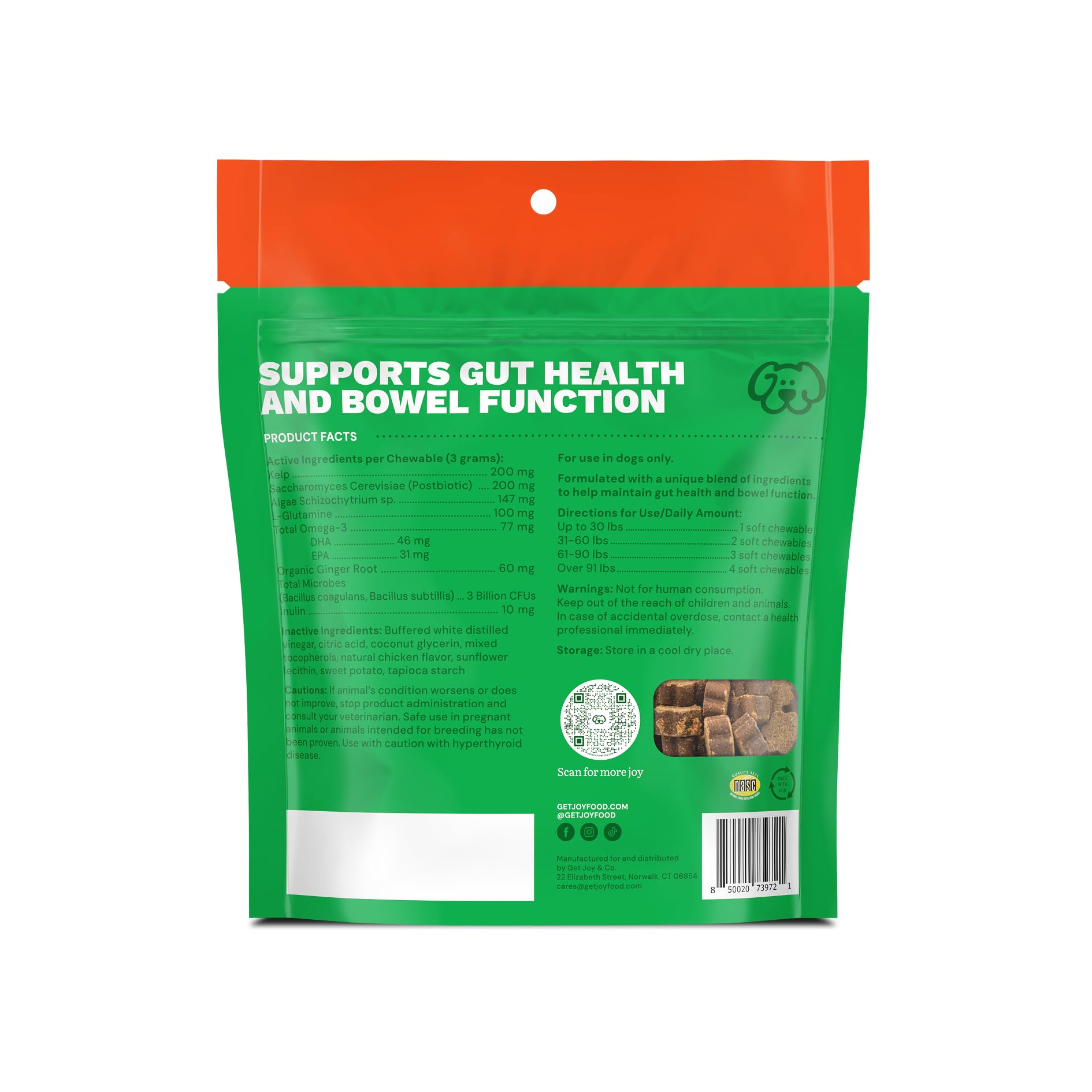 Get Joy Digestion Chews, Gut Health Supplement for Dogs, Vet Recommended Soft Daily Digestive Health & Immune Support with Prebiotics, Probiotics & Postbiotics, Made in USA, 90 Count Get Joy Au supplements