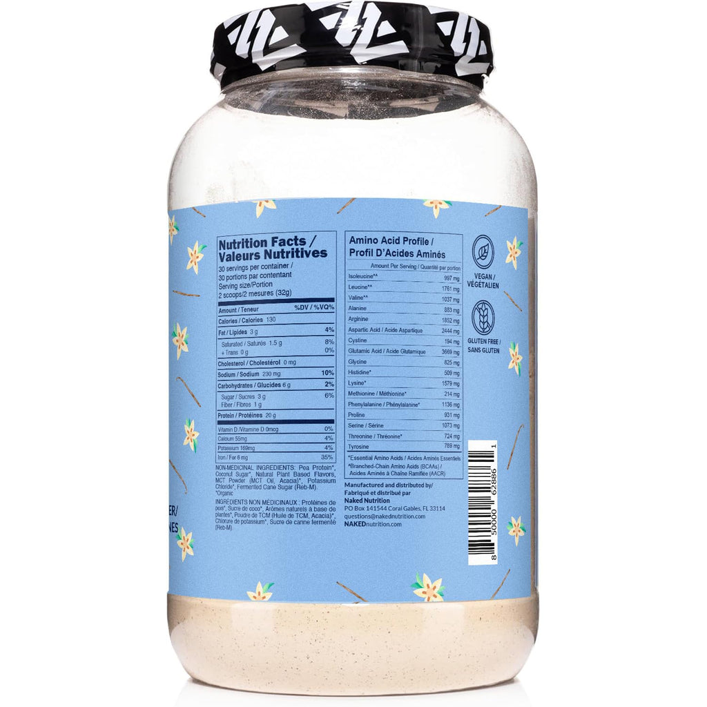 NAKED Shake - Vanilla Protein Powder - Plant Based Protein Shake with Mct Oil, NSF Certified, Gluten-Free, Soy-Free, No Gmos Or Artificial Sweeteners - 30 Servings