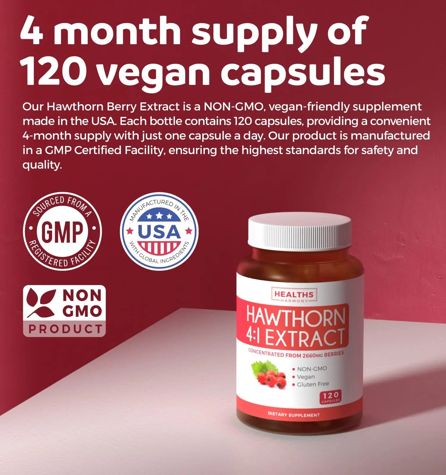 Hawthorn Berry Capsules - 4 Month Supply Digestion & Heart Health Supplement Healths Harmony Au supplements