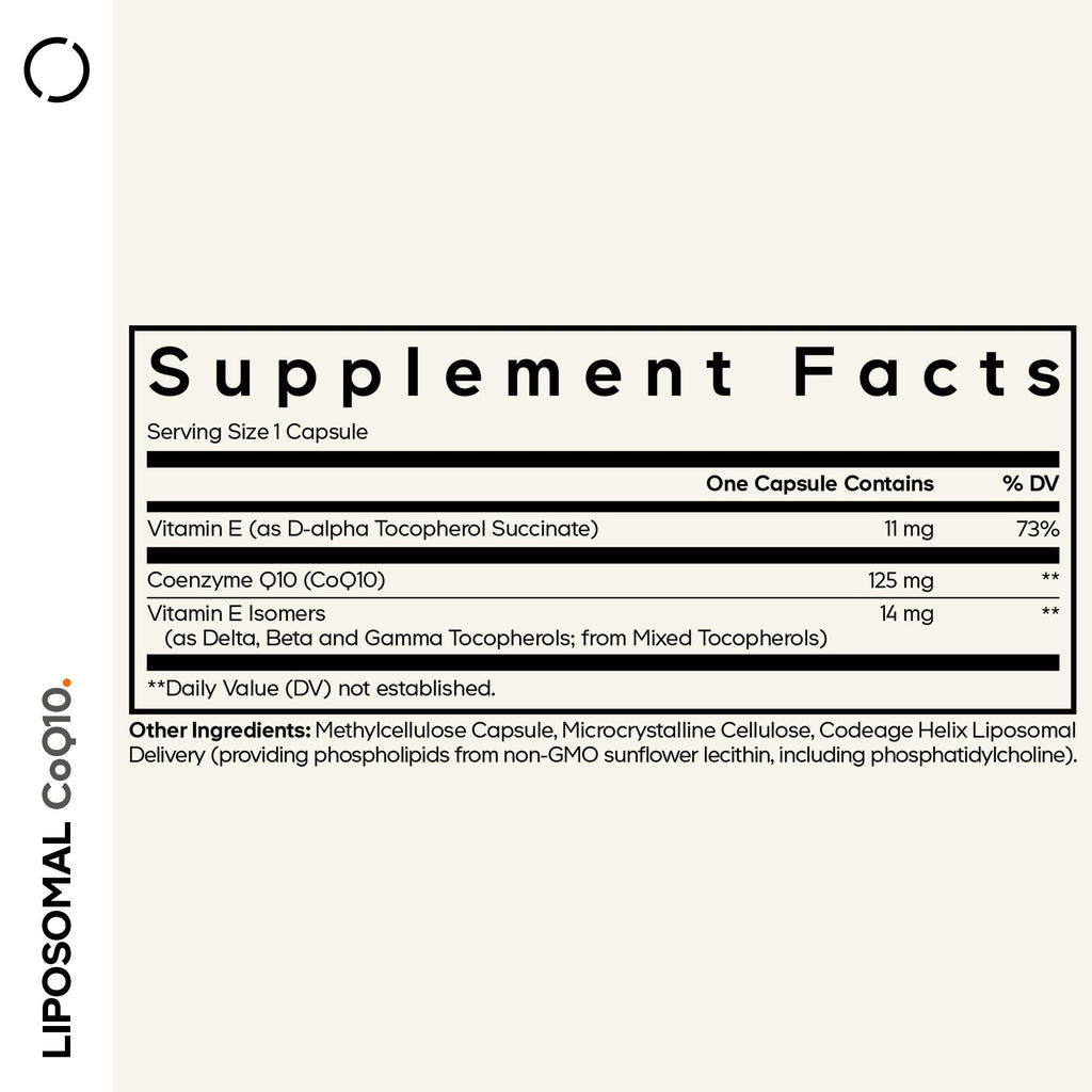 Codeage Liposomal CoQ10 Supplement - 125 mg Coenzyme Q10 with Vitamin E Isomers Tocopherols - 2-Month Supply - 1 Capsule Per Serving - Liposomal Delivery - Vegan, Non-GMO, Gluten-Free - 60 Capsules Codeage Au supplements