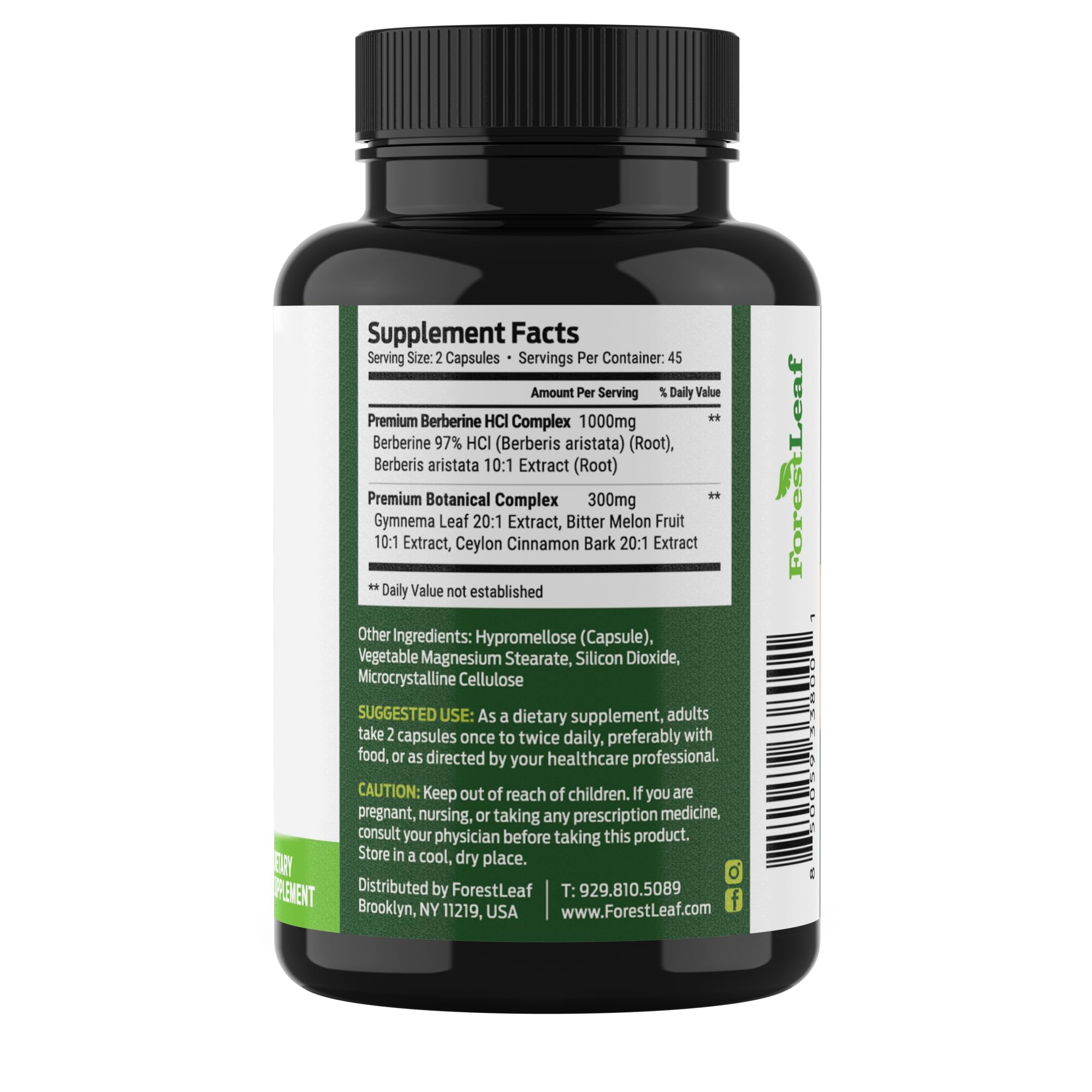 ForestLeaf Berberine Supplement - 1300mg per Serving - Ultra High Potency Berberine HCl with Ceylon Cinnamon, Bitter Melon & Gymnema