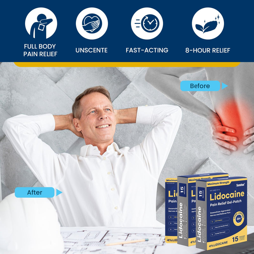 Sumifun 4% Lidocaine Patches Maximum Strength - 30 Count Pain Relief Patches for Back, Shoulder, Elbow, Knee, Muscle & Joint - Lower Back Pain Relief Products - Pain Patches Maximum Strength Lidocaine Sumifun Au supplements