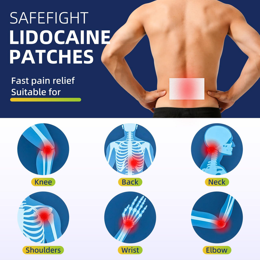 SafeFight 4% Lidocaine Pain Relief Patches 32 Count - Maximum Strength Relief for Back, Neck, Shoulder, Joint & Muscle Pain, Add Menthol, 12 Hour Long Lasting Relief Pains SafeFight Au supplements