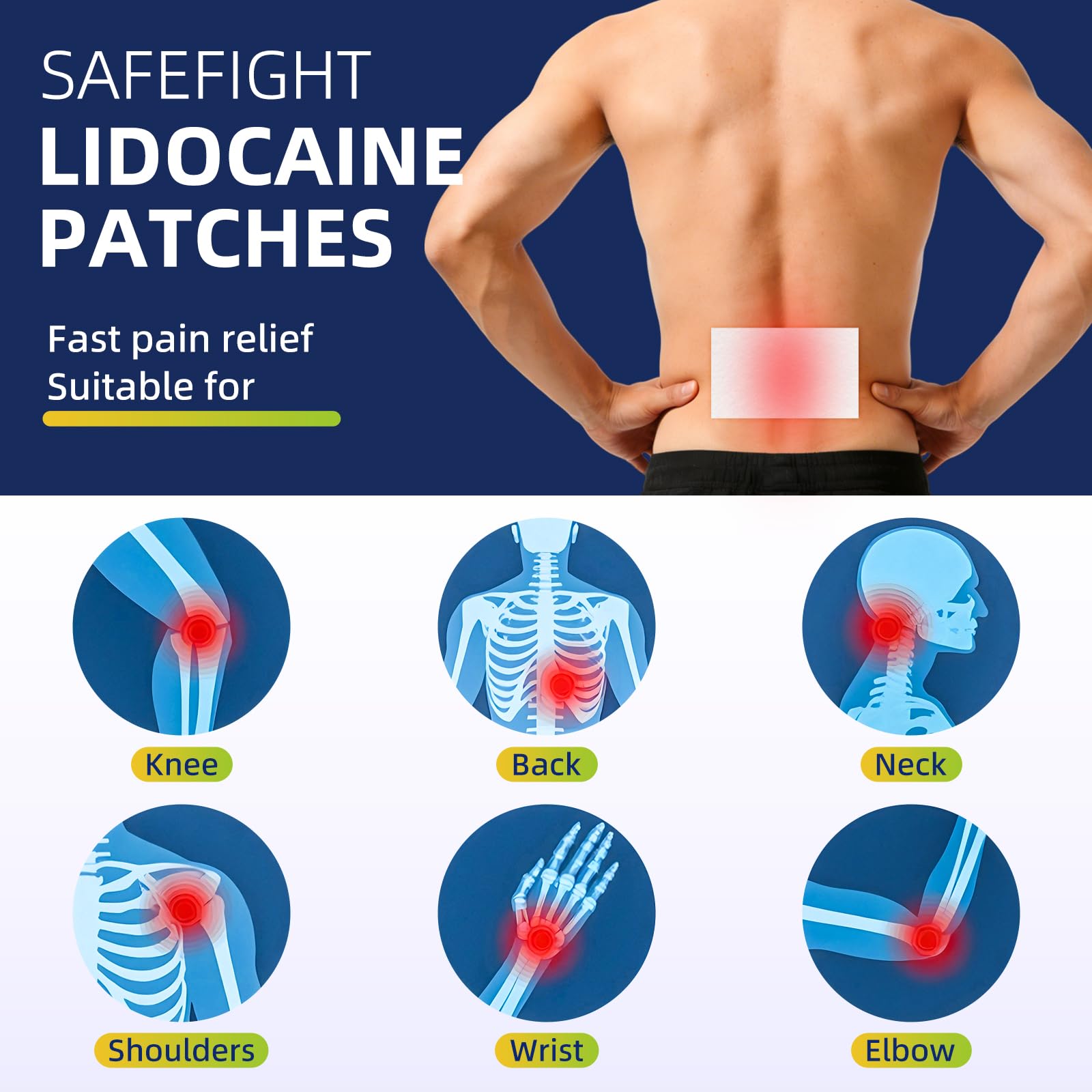 SafeFight 4% Lidocaine Pain Relief Patches 32 Count - Maximum Strength Relief for Back, Neck, Shoulder, Joint & Muscle Pain, Add Menthol, 12 Hour Long Lasting Relief Pains SafeFight Au supplements