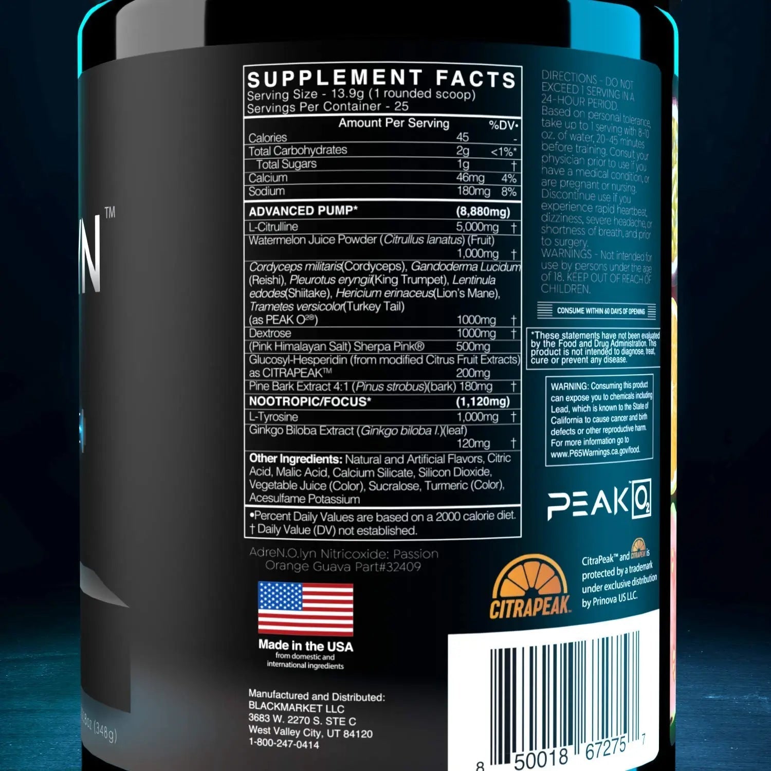 BLACKMARKET AdreNOlyn Stim Free Pre Workout - Caffeine Free Flavored Powdered Drink BLACKMARKET Au supplements