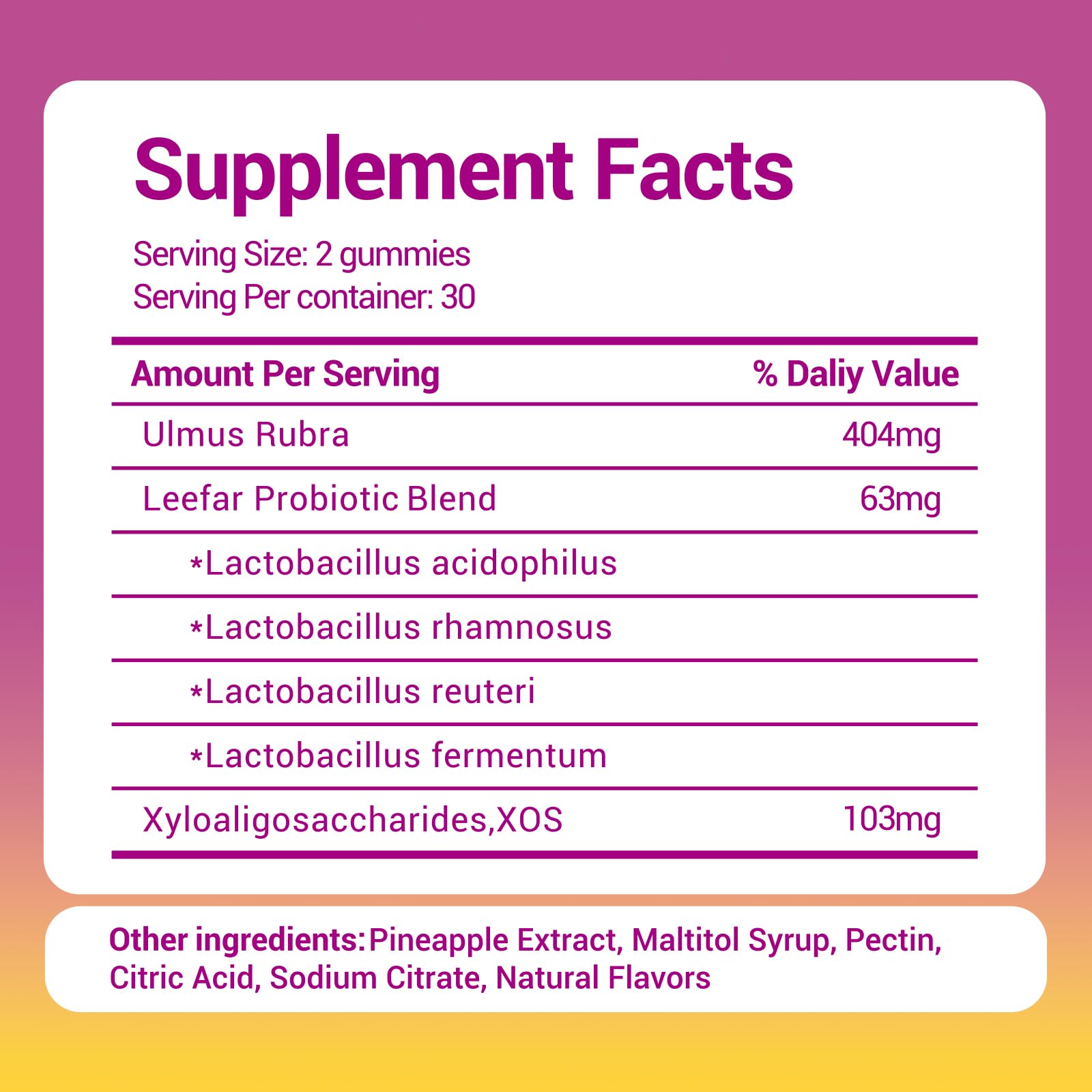 Her Juicy Women's Probiotic Gummies: Supports Women’s Wellness & pH Balance, Clean Vegan, Pineapple Flavor, Prebiotics & Lactobacillus Blend, with Slippery Elm, Gut Health & Immune Defense, 60 Gummies Heawdra Au supplements