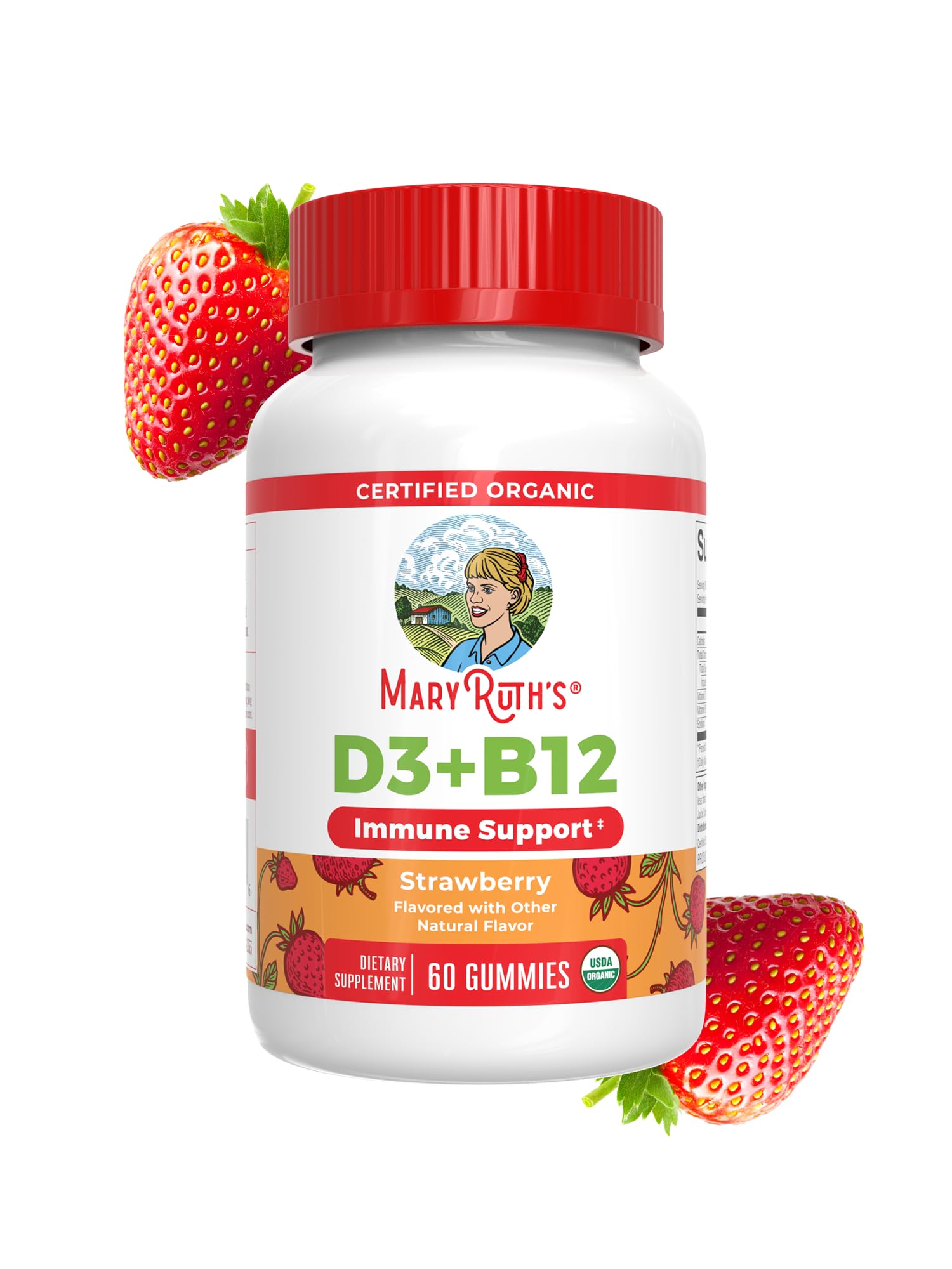 MARYRUTH'S Organic Vitamin D3 + B12 Gummies for Ages 4+ | Bone Health | Immune Support | Energy Metabolism | Cognitive Function | Vegan | Non-GMO