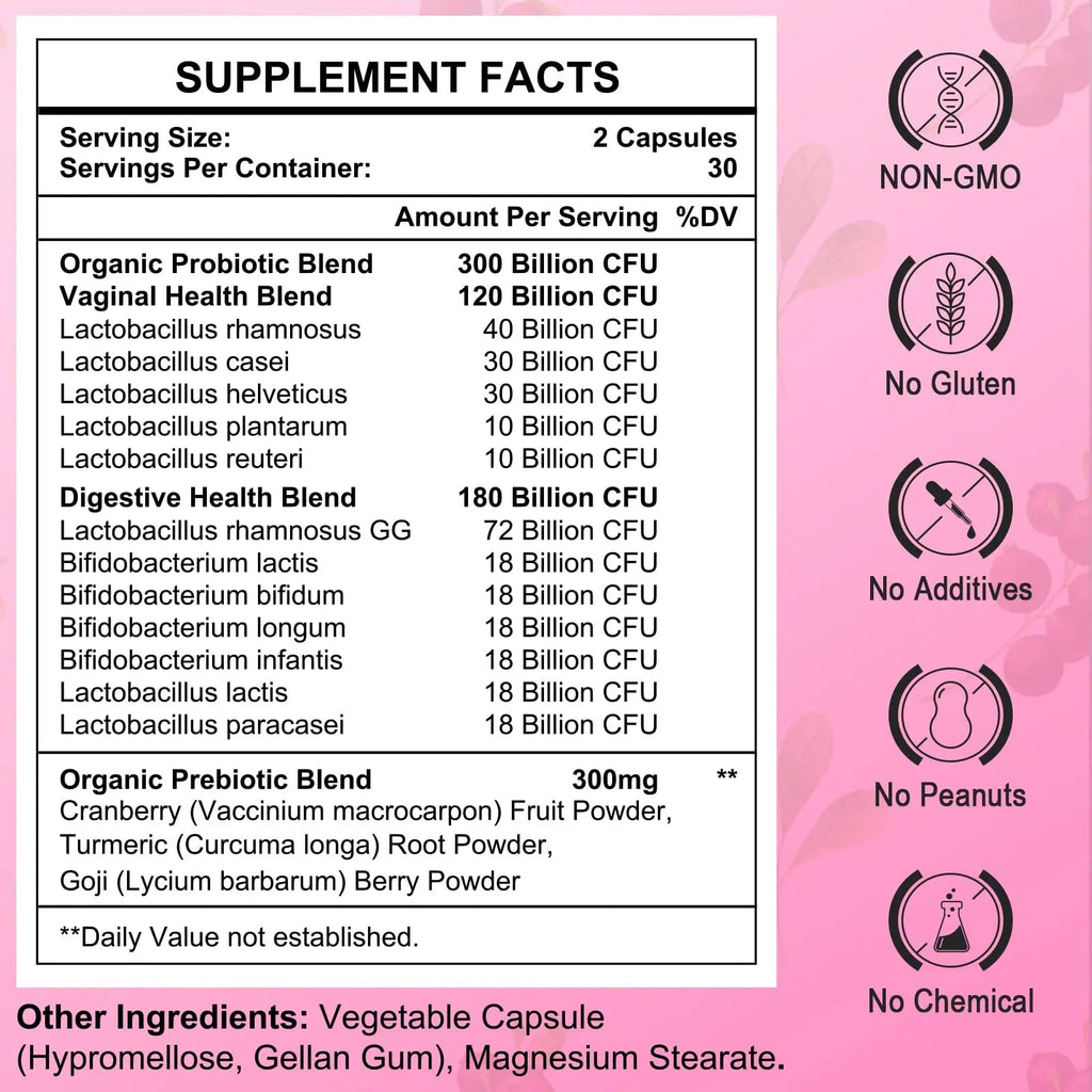 300 Billion CFUs Probiotics for Women,12 Strains Probiotics with Prebiotic Cranberry Heafetine Au supplements