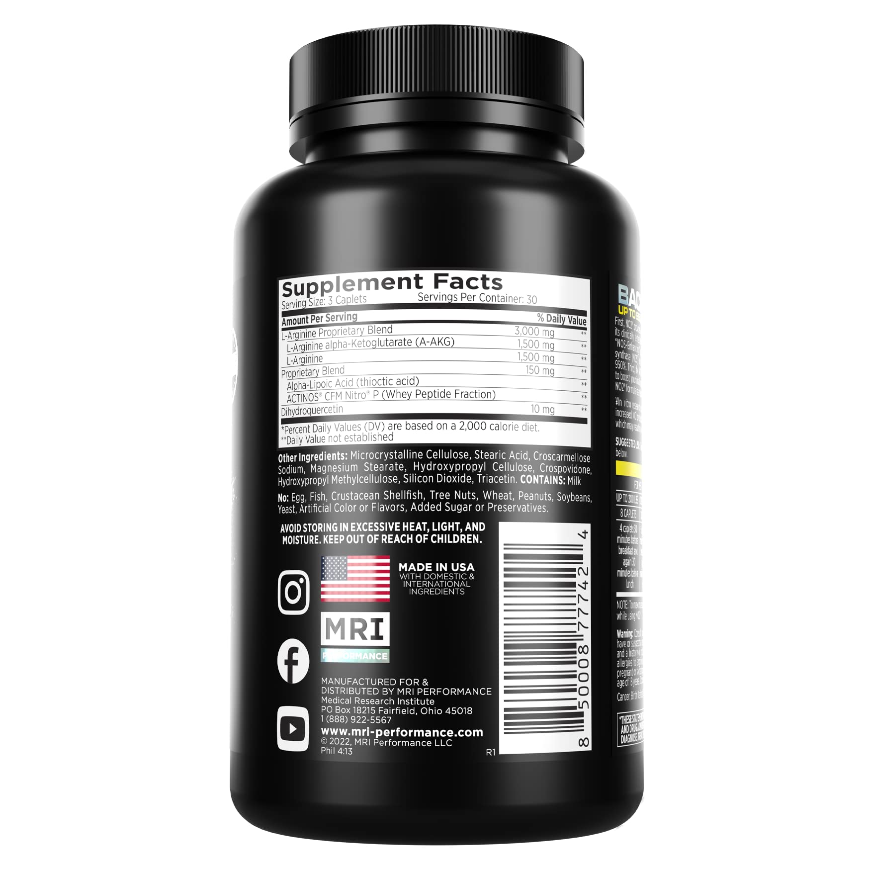 MRI Performance NO2 Nitric Oxide Booster, Original Formula with 3,000mg L-Arginine & AAKG, Nitric Oxide Production, Healthy Blood Pressure & Heart Health (90 Caplets) MRI Au supplements