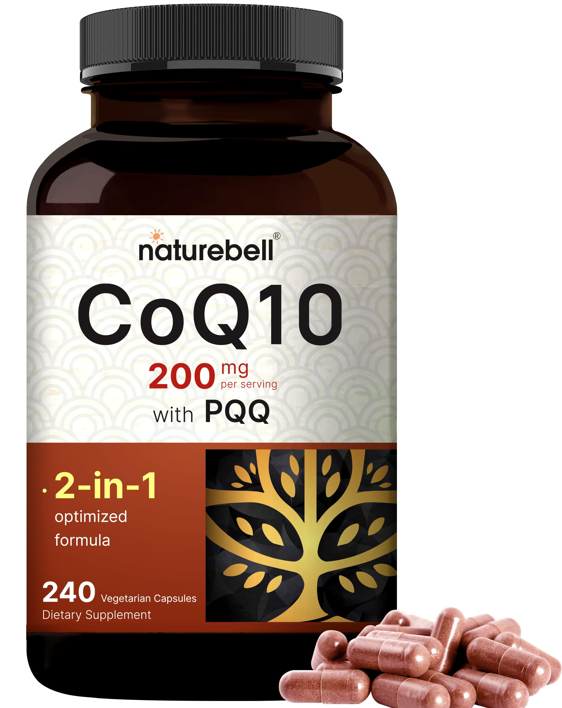 NatureBell CoQ10 200mg with PQQ, 240 Veggie Capsules | Stable High Absorption Form – Antioxidant Support for Heart, & Energy Health