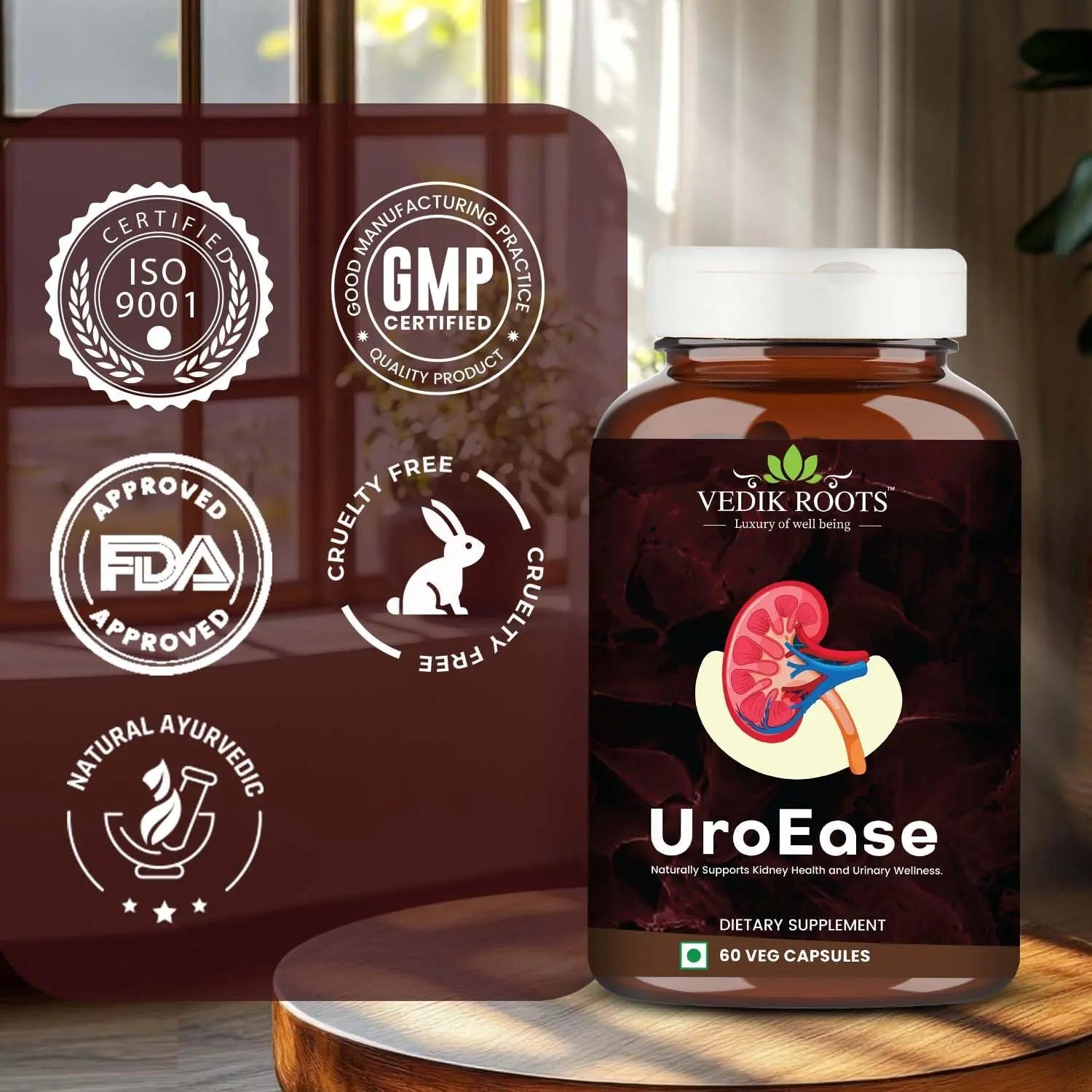 VEDIKROOTS UroEase | Ayurvedic Herbal Supplement for Kidney Health & Uric Acid Levels | Supports Urinary Tract Health | 60 Veg Capsules VEDIKROOTS Au supplements