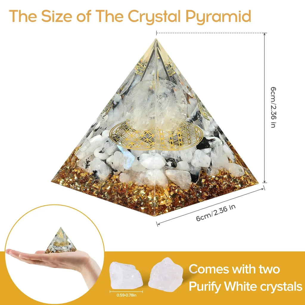 Hopeseed Orgone Pyramid for Positive Energy, Orgonite Rainbow Moonstone&White Crystal Hopeseed Au supplements