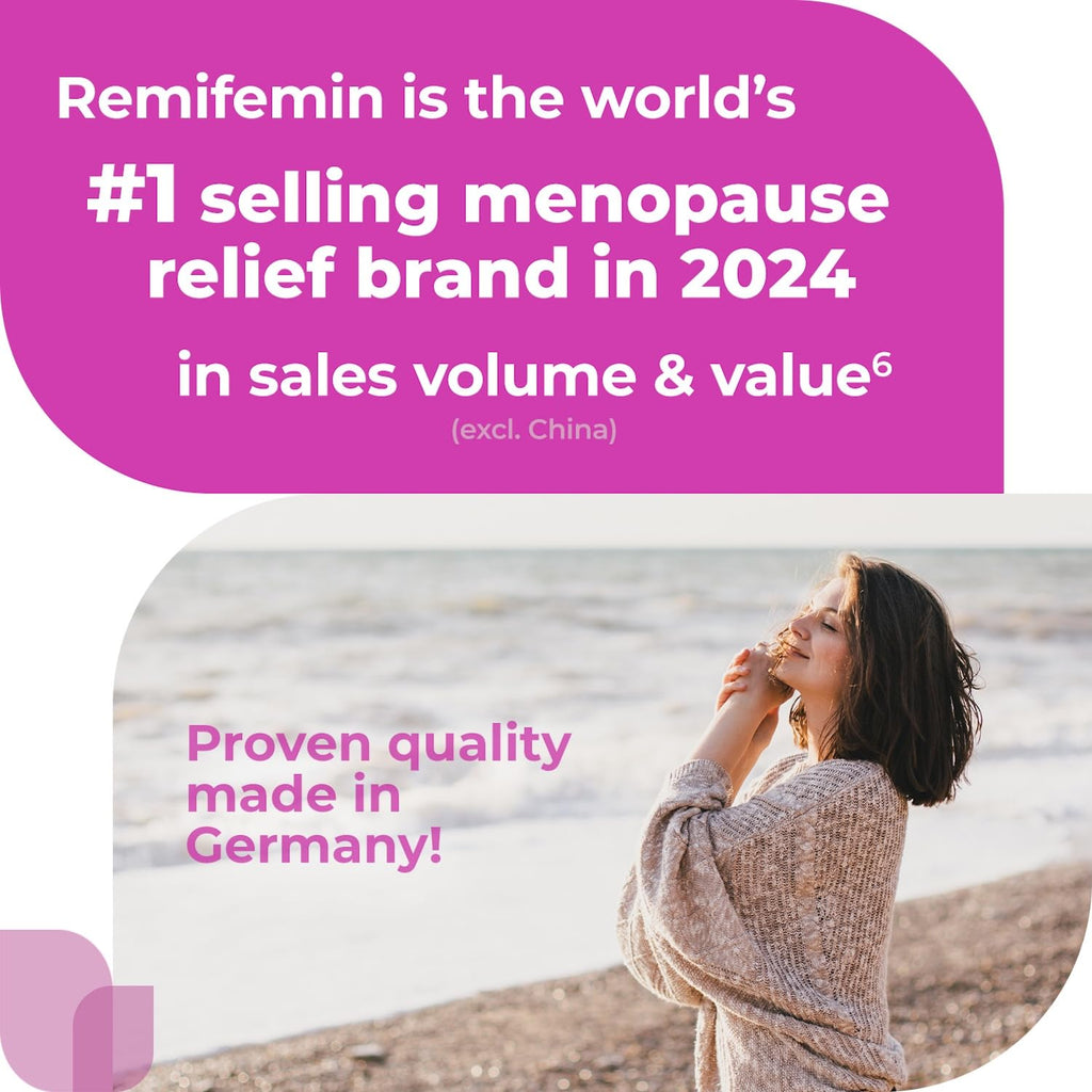 Remifemin Menopause Symptoms Relief - Clinically Proven Ingredients - Menopause Supplements - Black Cohosh - Estrogen-Free - Made in Germany - 60 Tablets Remifemin Au supplements