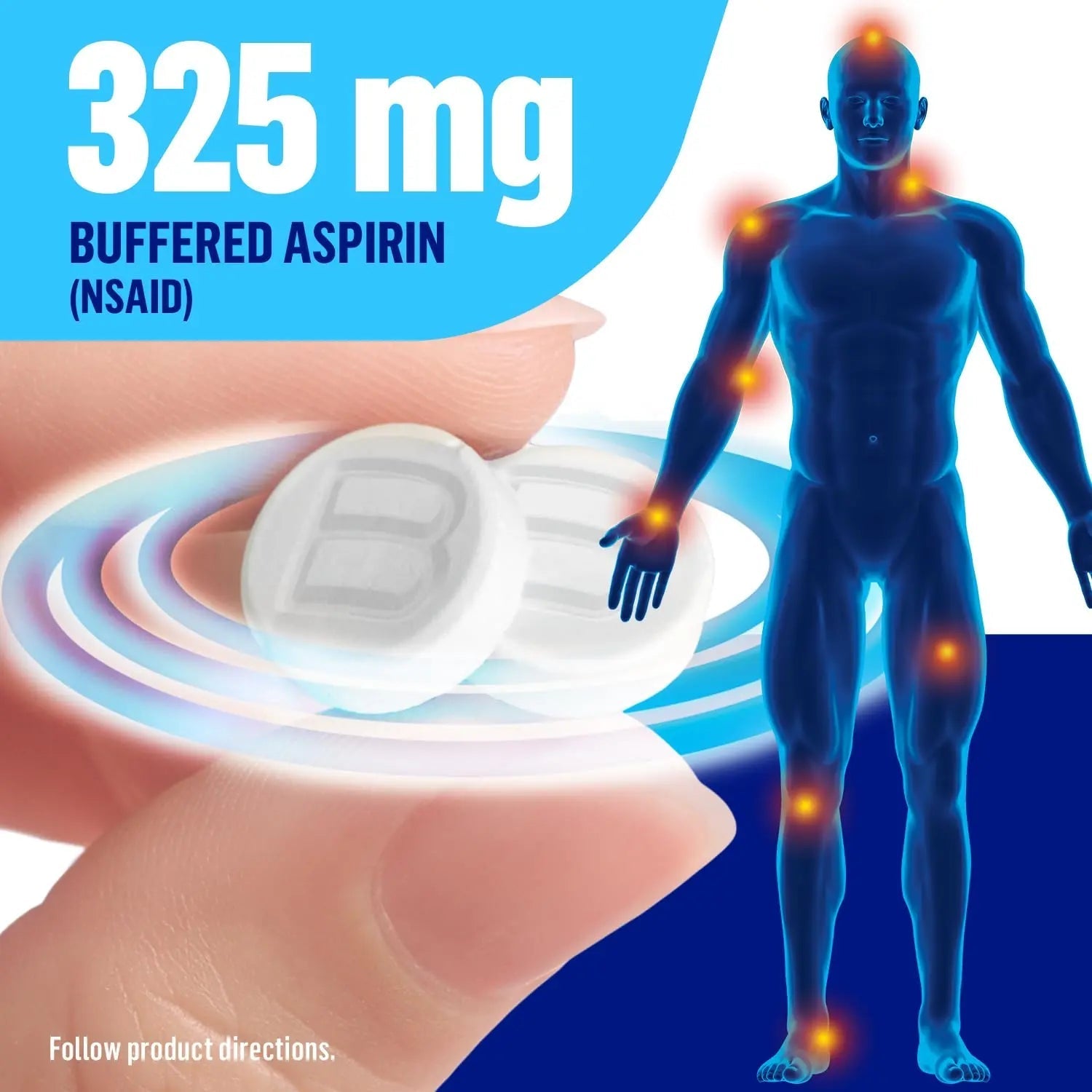 Bufferin Aspirin 325mg, Pain Reliever & Fever Reducer, with 3 Buffering Agents Relieves 7 Types of Pain: Headaches, Back Ache, Arthritis, Muscle Aches & More, for Adults, 130 Coated Tablets, 2-Pack Bufferin Au supplements