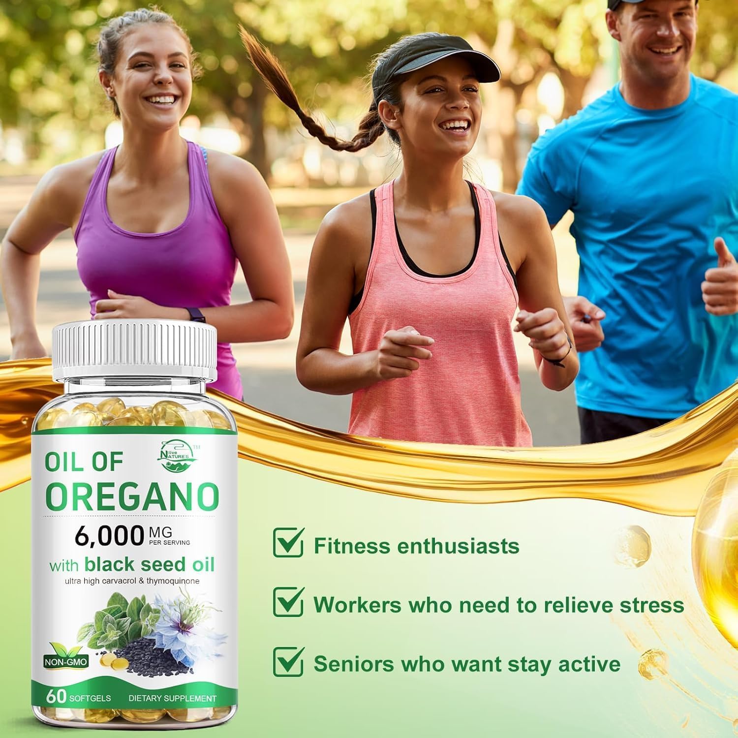Nature's live Oil of Oregano with Black Seed Oil, 2 in 1 Oregano Supplement for Immune Health, Retains High Concentrated Carvacrol & Thymoquinone