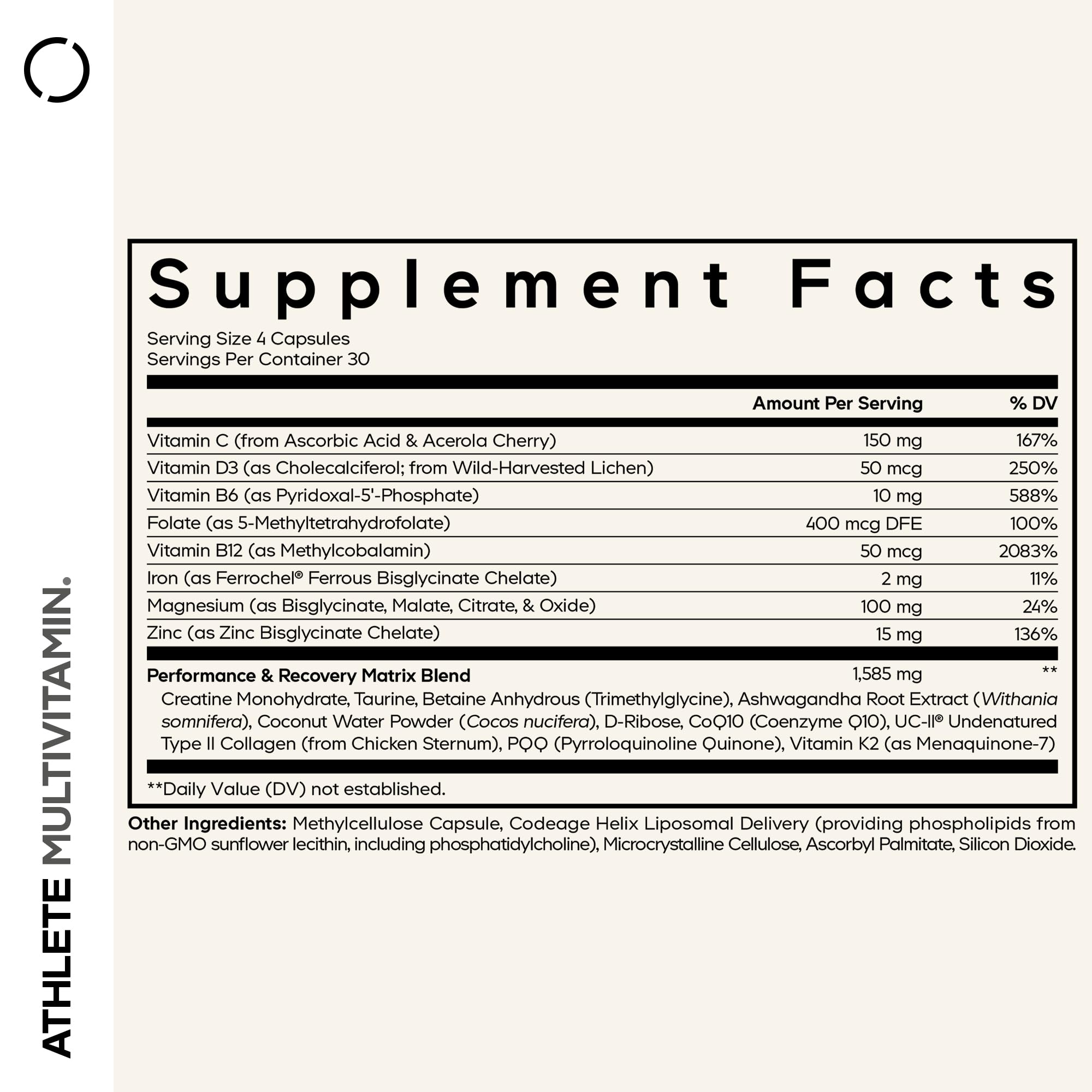 Codeage Athlete Multivitamin Platinum – Sports Supplement with Vitamins & Minerals, Folate, Iron & Magnesium, Creatine, Taurine, Electrolytes, CoQ10, PQQ, UC-II Collagen – Non-GMO – 120 Capsules Codeage Au supplements