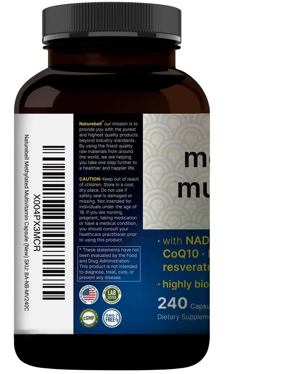Methylated Multivitamin, 240 Capsules | Highly Bioavailable – 27 Advanced Nutrients – Vitamins A, C, D3, K2 + B Complex with Methylfolate, Methylcobalamin NatureBell Au supplements