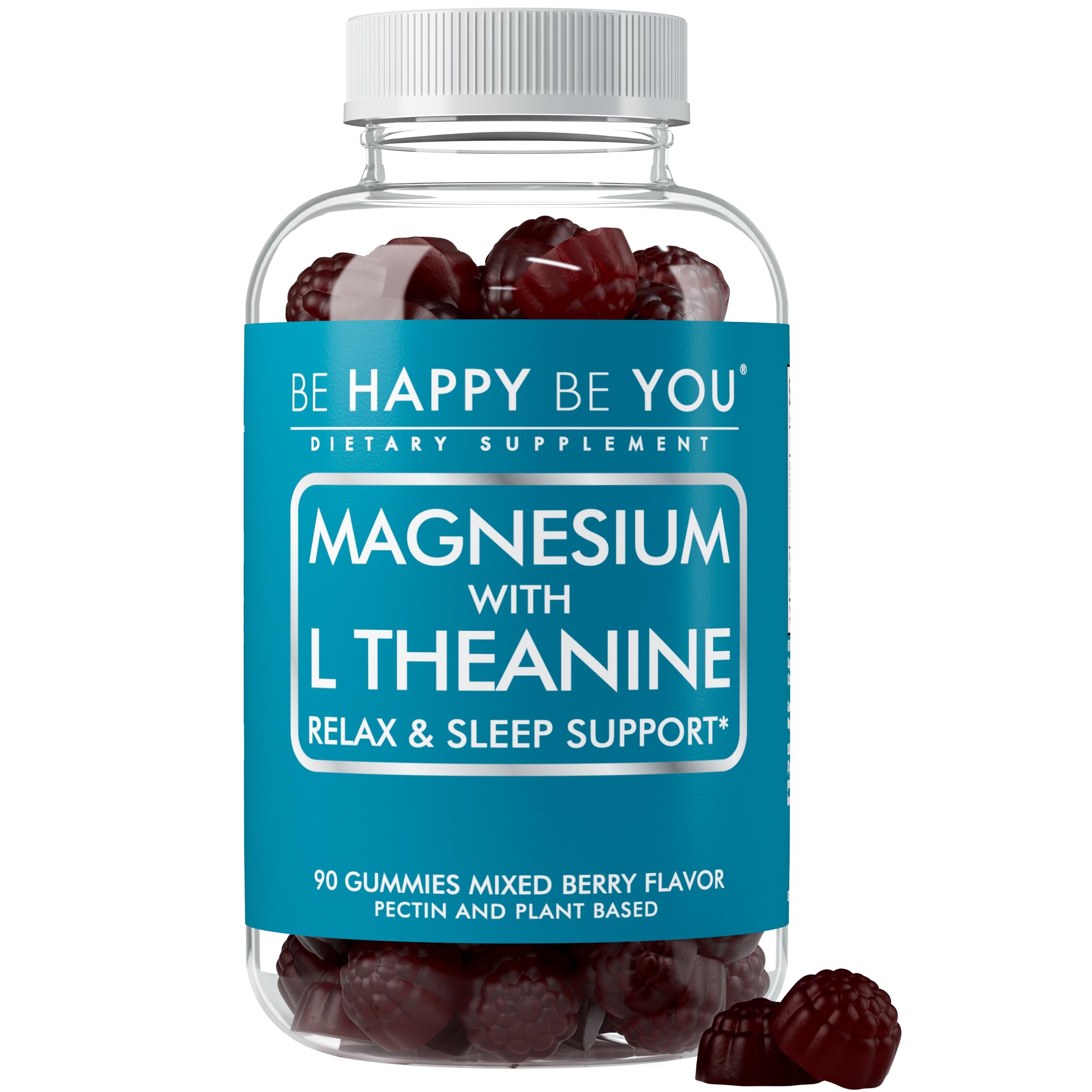 Be Happy Be You Magnesium Glycinate Gummies with L-Theanine – Relaxation & Sleep Support – Vegan, Gelatin-Free, Mixed Berry Flavor