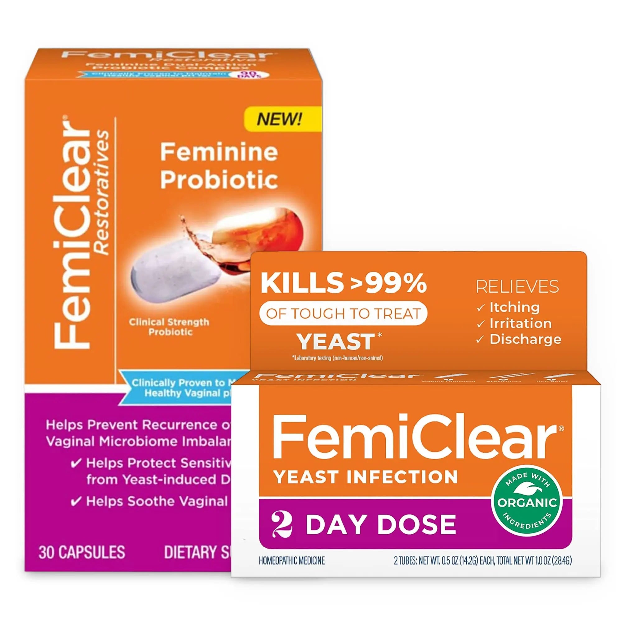 FemiClear Gentle Soothing Formula 2-Day Dose Yeast Infection Product for Women & 30 Capsules FemiClear Au supplements