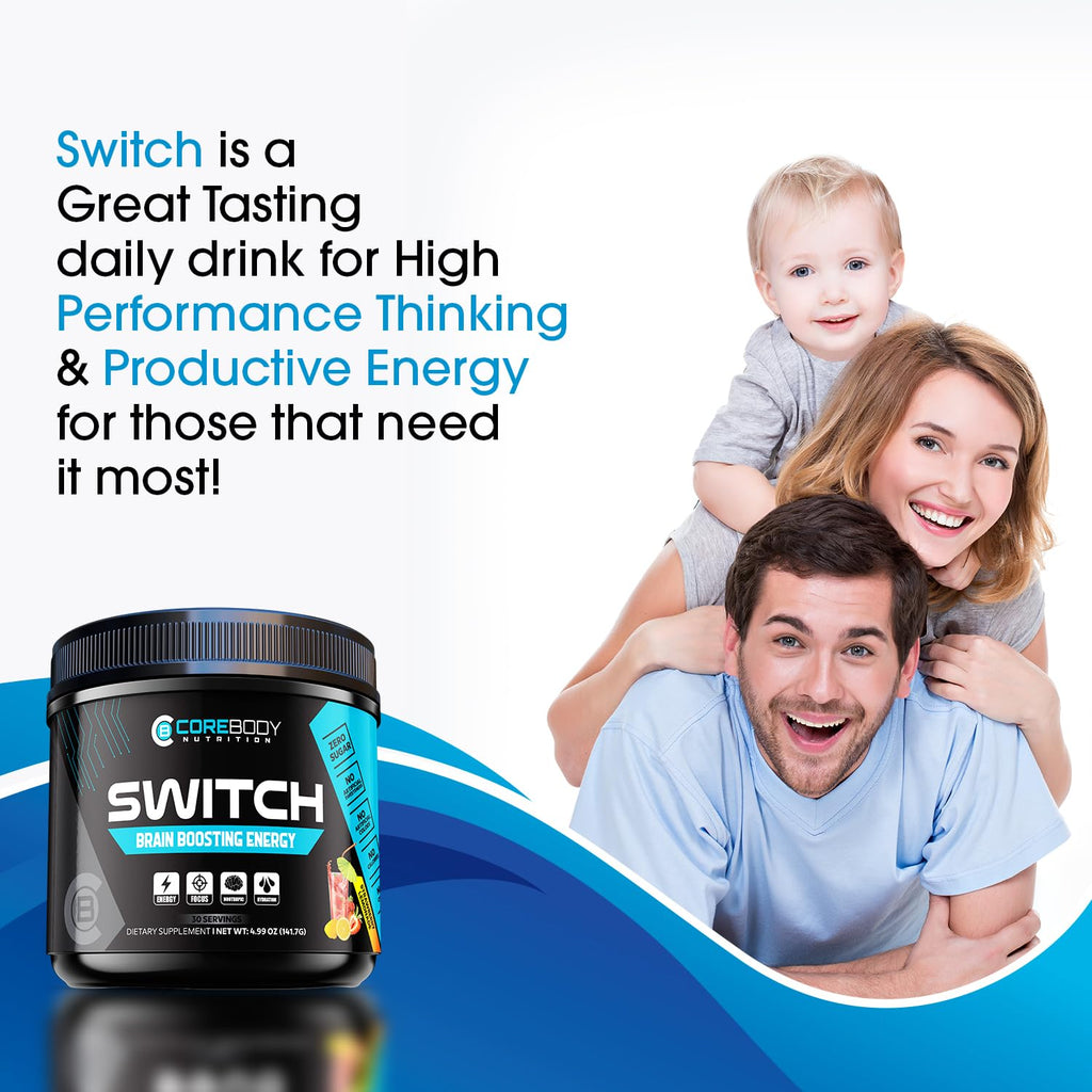 Switch, Brain Boosting Nootropic Energy Supplement Powder - Made in USA - Alpha GPC, NALT, Ashwagandha, Sugar Free Energy, Keto, Increase Mental Focus & Cognitive Function, Enhances Mood & Memory CoreBody Nutrition Au supplements