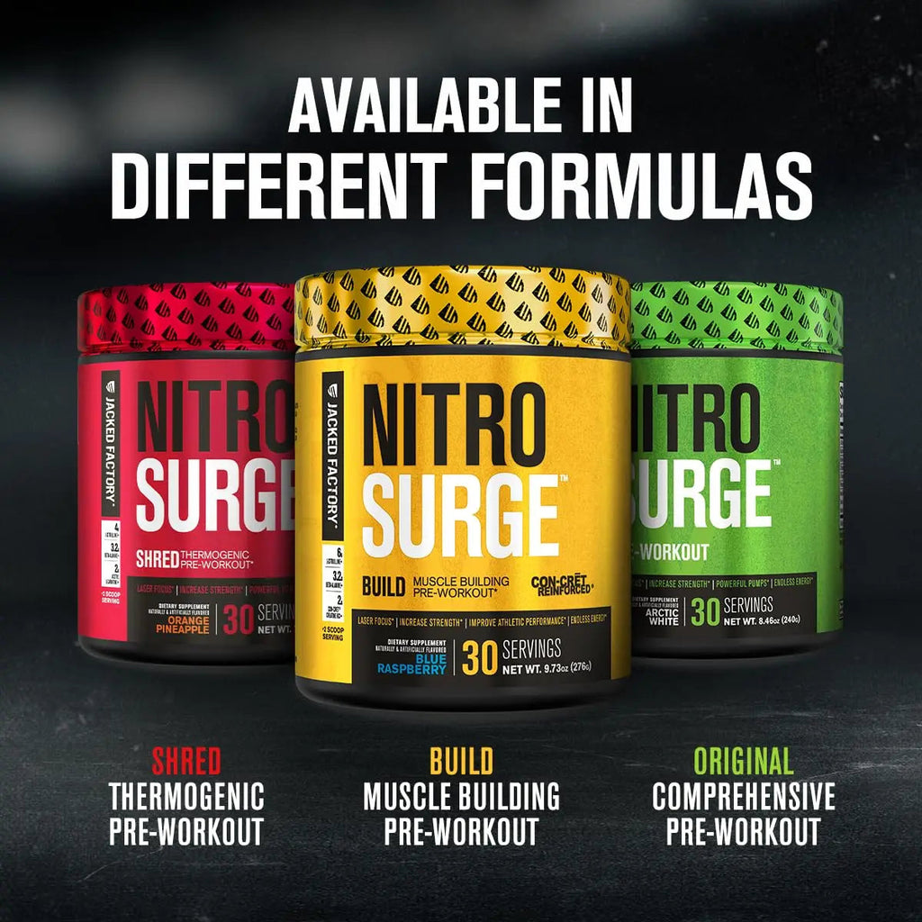 Jacked Factory Nitrosurge Build Pre Workout with Creatine for Muscle Building - Con Cret Creatine Powder & elevATP for Intense Energy, Powerful Pump, Jacked Factory Au supplements