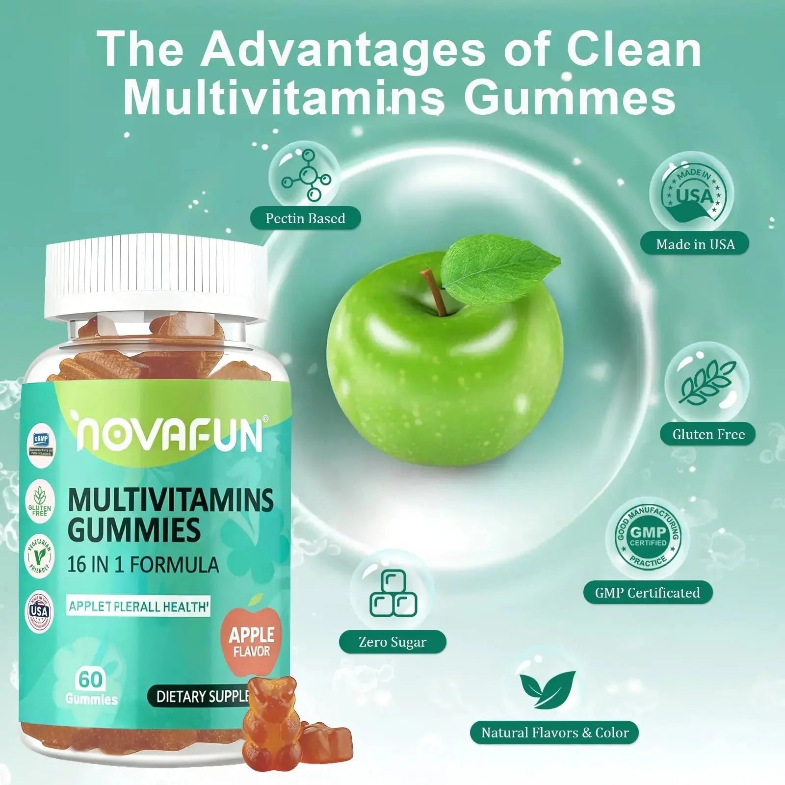 Novafun Multivitamin Gummies,16-in-1 Multi Vitamin Supplements for Women, Men & Kids, Essential Vitamins & Minerals Novafun Au supplements