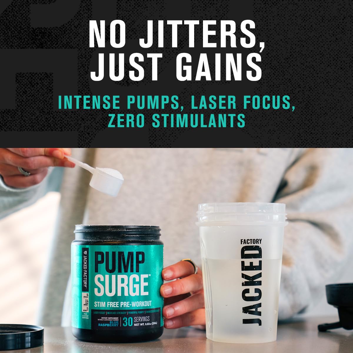 Jacked Factory Pumpsurge Caffeine Free Pre Workout for Men & Women - Booster & Stim Free Pre Workout - Intense Pumps, Enhanced Focus - 30 Servings, Cherry Limeade 8.83oz