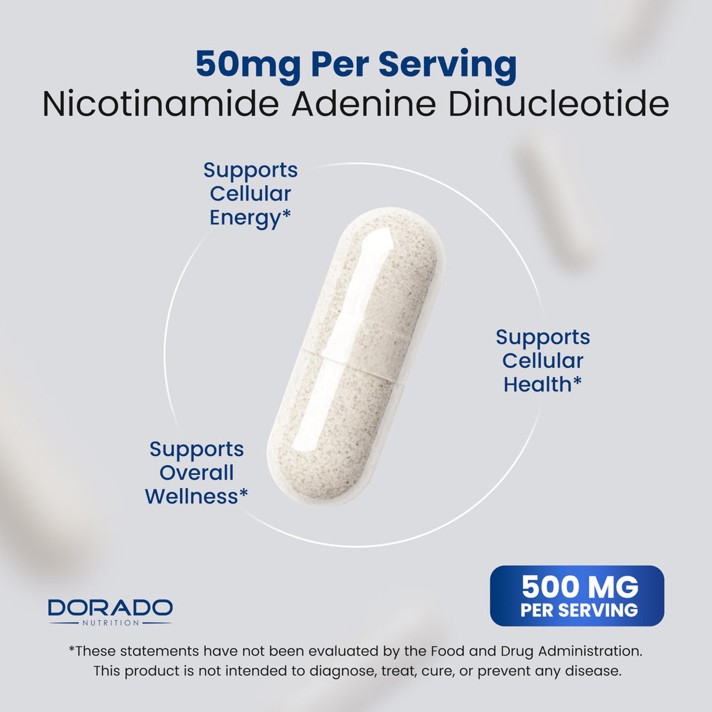 NAD Supplement (500mg of 95% Pure NAD+ Per Serving) NMN Supplement, NAD Nicotinamide Riboside Support (Third Party Tested, Vegan Safe, Non-GMO, No Fillers, & Made in the USA - 30 Vegan Capsules) DORADO NUTRITION Au supplements