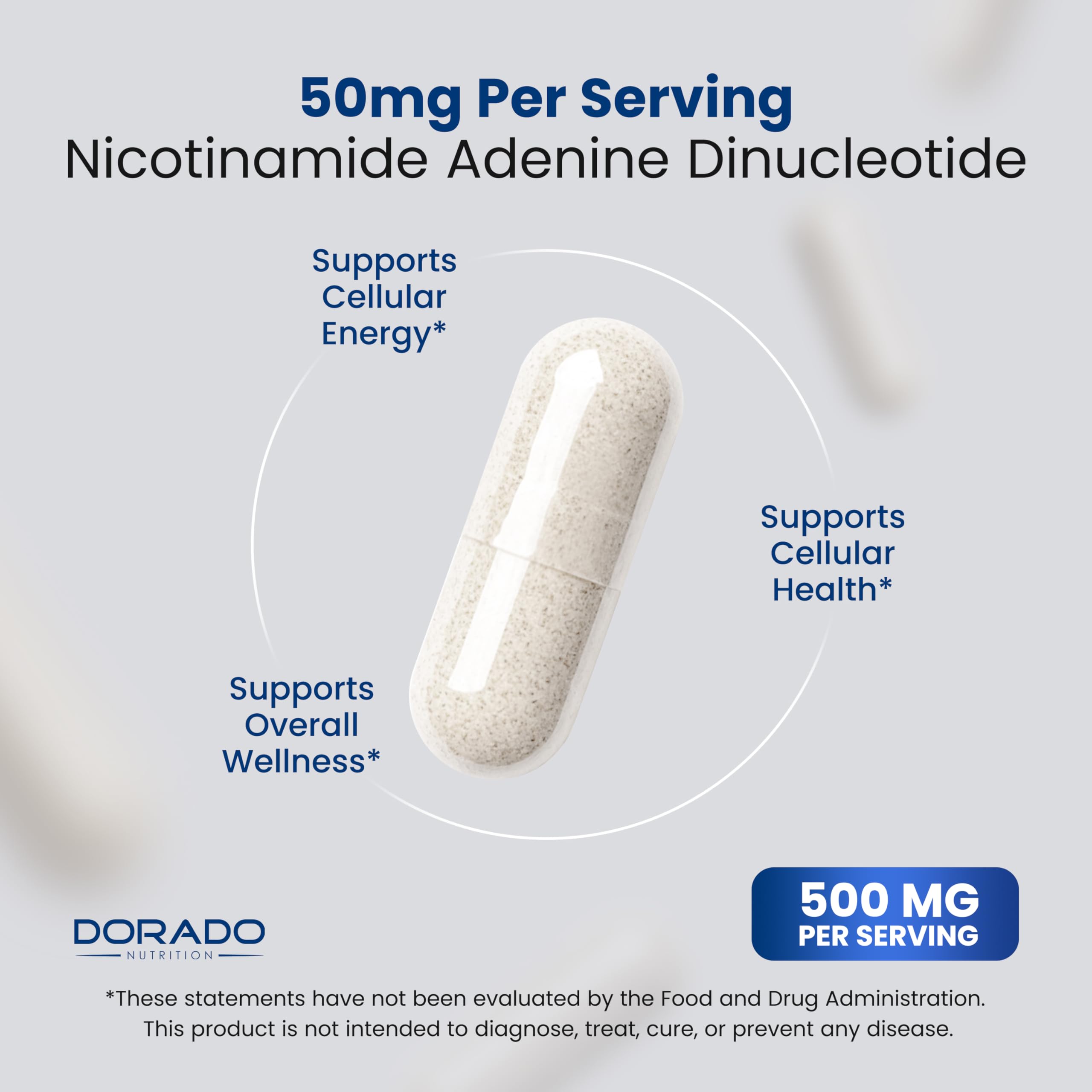 NAD Supplement (500mg of 95% Pure NAD+ Per Serving) NMN Supplement, NAD Nicotinamide Riboside Support (Third Party Tested, Vegan Safe, Non-GMO, No Fillers, & Made in the USA - 30 Vegan Capsules) DORADO NUTRITION Au supplements