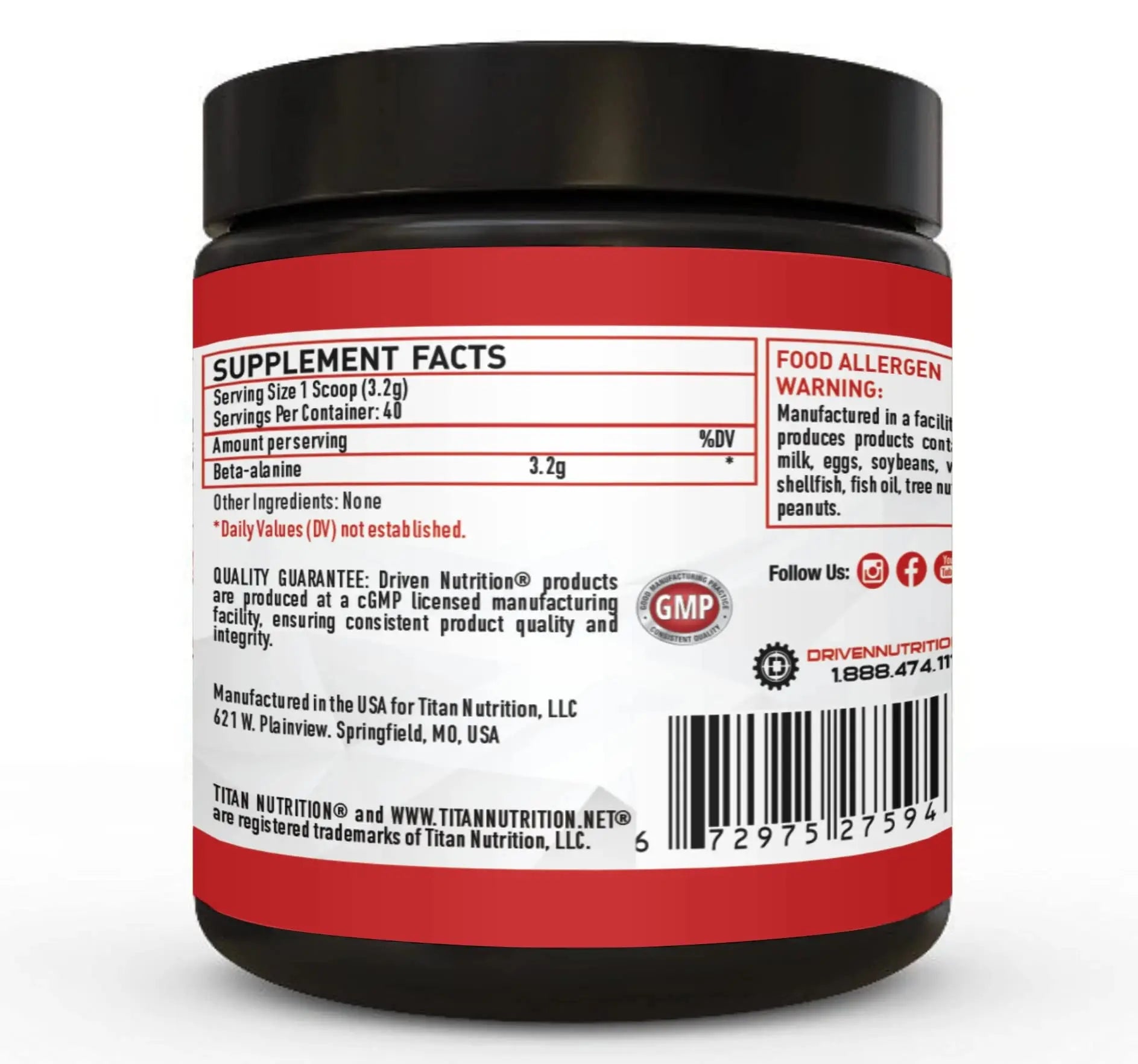 Driven Nutrition Beta Alanine, Unflavored - Preworkout Carnosine Booster for Physical Driven Nutrition Au supplements