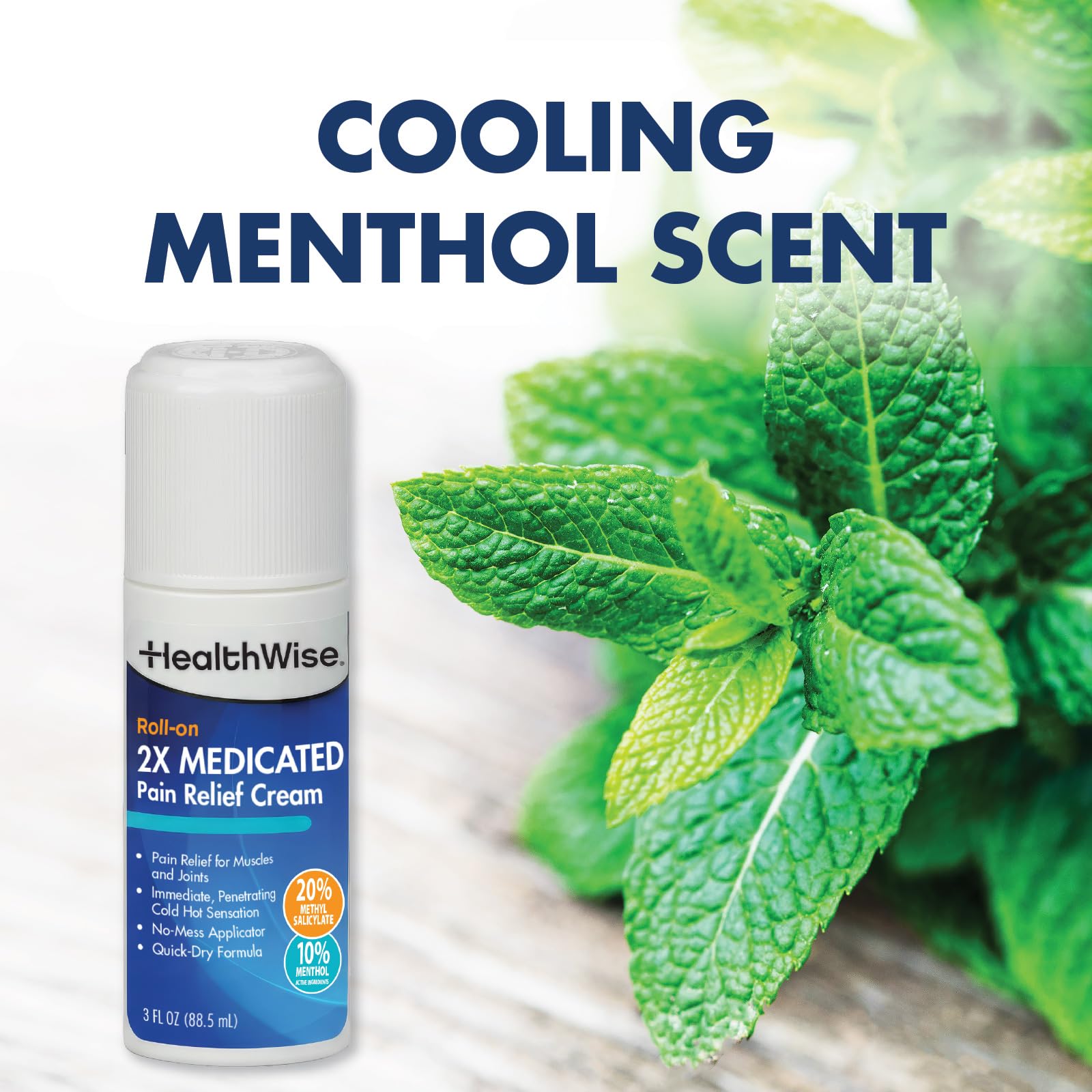 HealthWise 2X Medicated Roll-On | 10% Menthol + 20% Methyl Salicylate | Pain Relief Cream | 3 oz. 88.5 mL | Quick-Dry Formula | Immediate Penetrating Action | Topical Analgesic HealthWise Au supplements