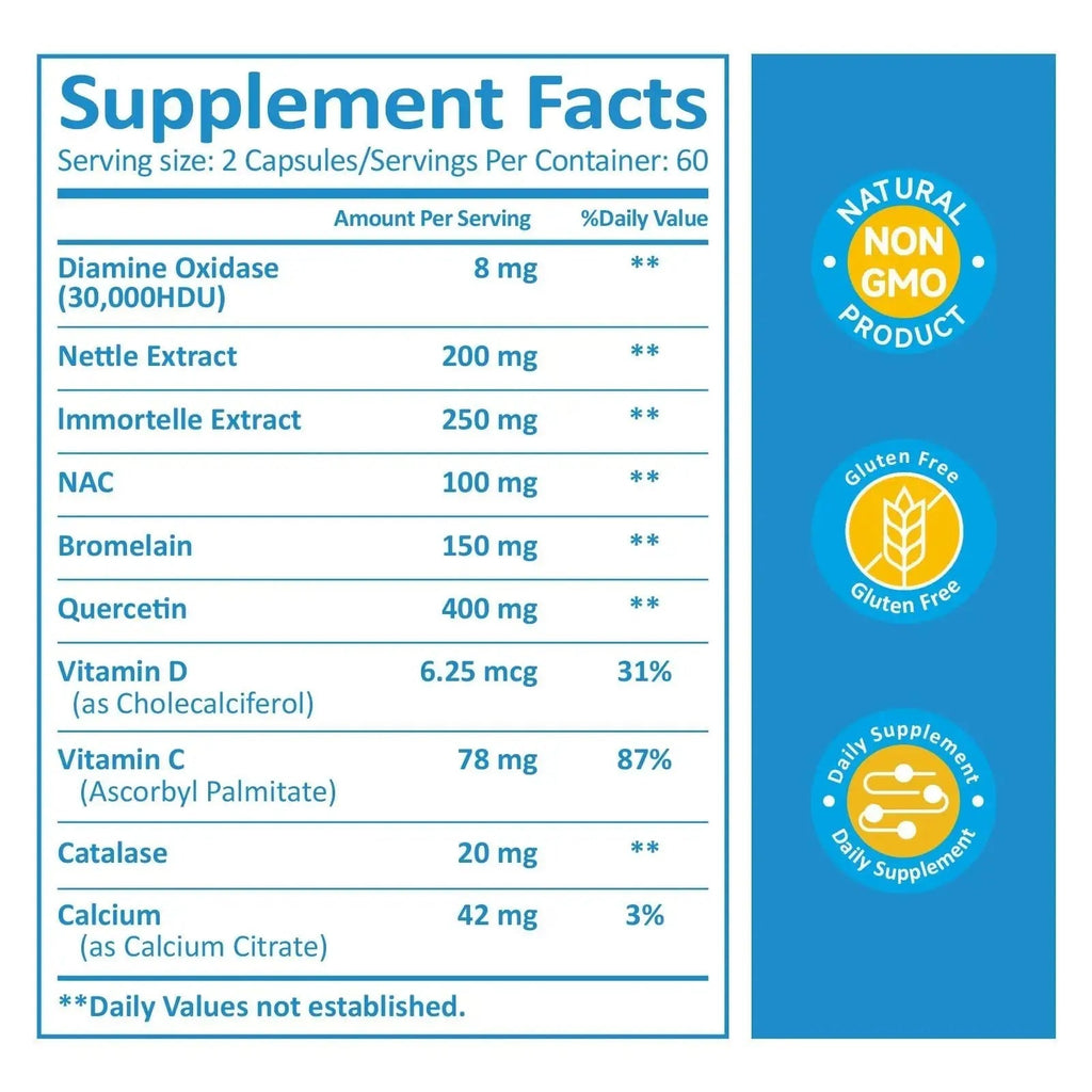 KUAFLY DAO Enzyme Supplements Histamine Blocker 120 Capsules– Natural DAO Supplement with Diamine Oxidase & Quercetin KUAFLY Au supplements