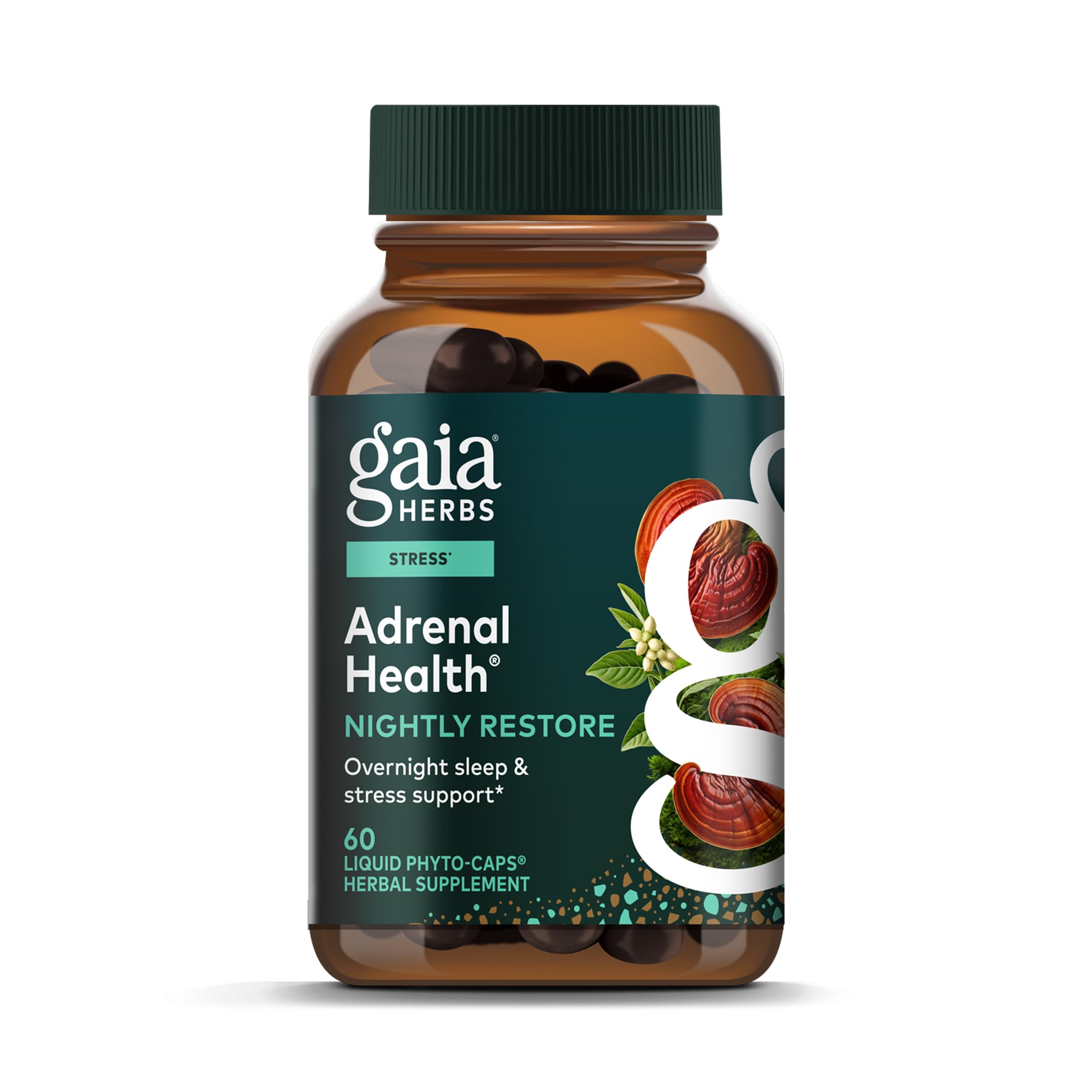 Gaia Herbs Adrenal Health Nightly Restore - Herbal Supplement with Ashwagandha, Magnolia Bark, Cordyceps, Lemon Balm & More* - 60 Vegan Liquid Phyto-Caps (30 Servings) Gaia Herbs Au supplements
