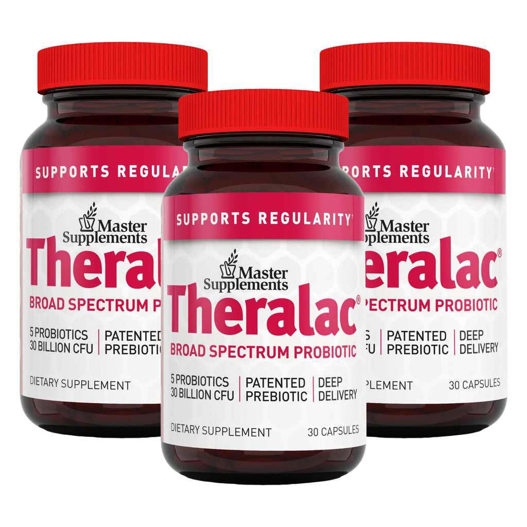Master Supplements Theralac - 30 Capsules, Pack of 3 - Multi-Strain Probiotic for Optimal Gut Health + Gas & Bloating Relief - Gluten Free - 90 Servings THERALAC Au supplements