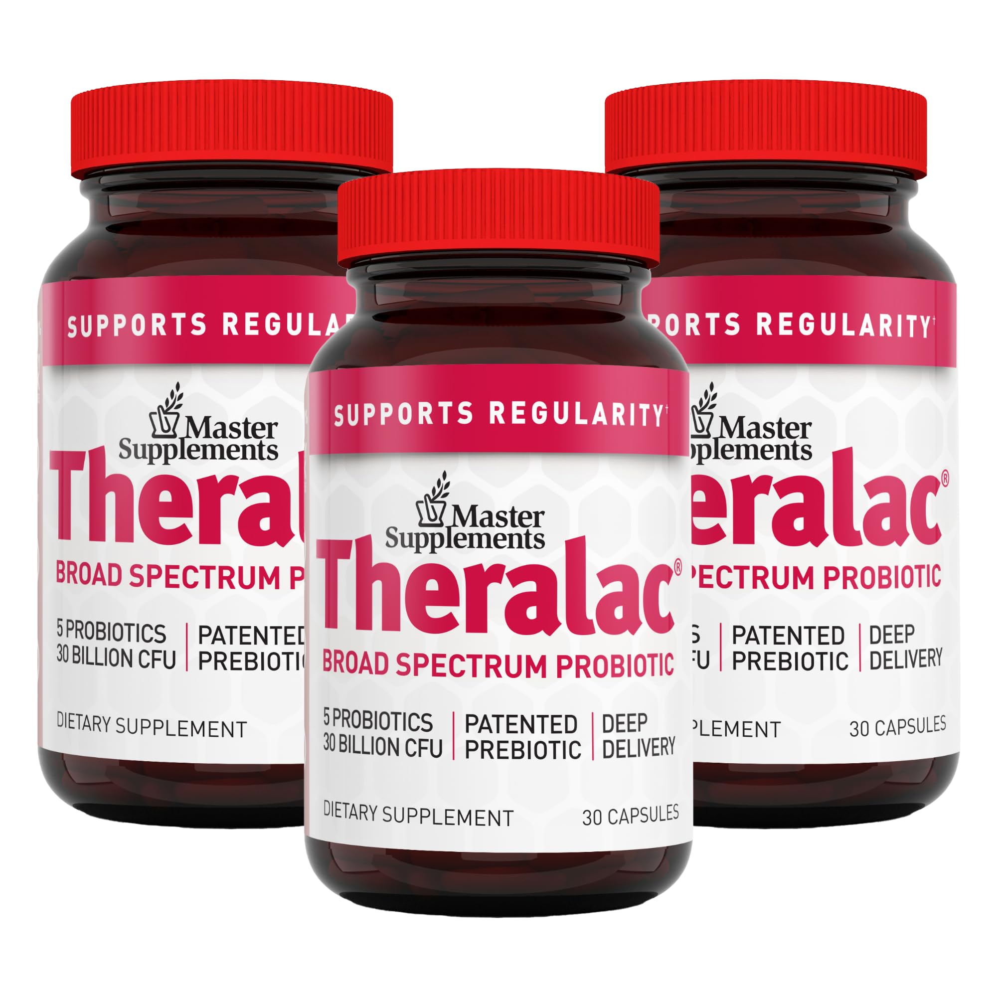 Master Supplements Theralac - 30 Capsules, Pack of 3 - Multi-Strain Probiotic for Optimal Gut Health + Gas & Bloating Relief - Gluten Free - 90 Servings THERALAC Au supplements