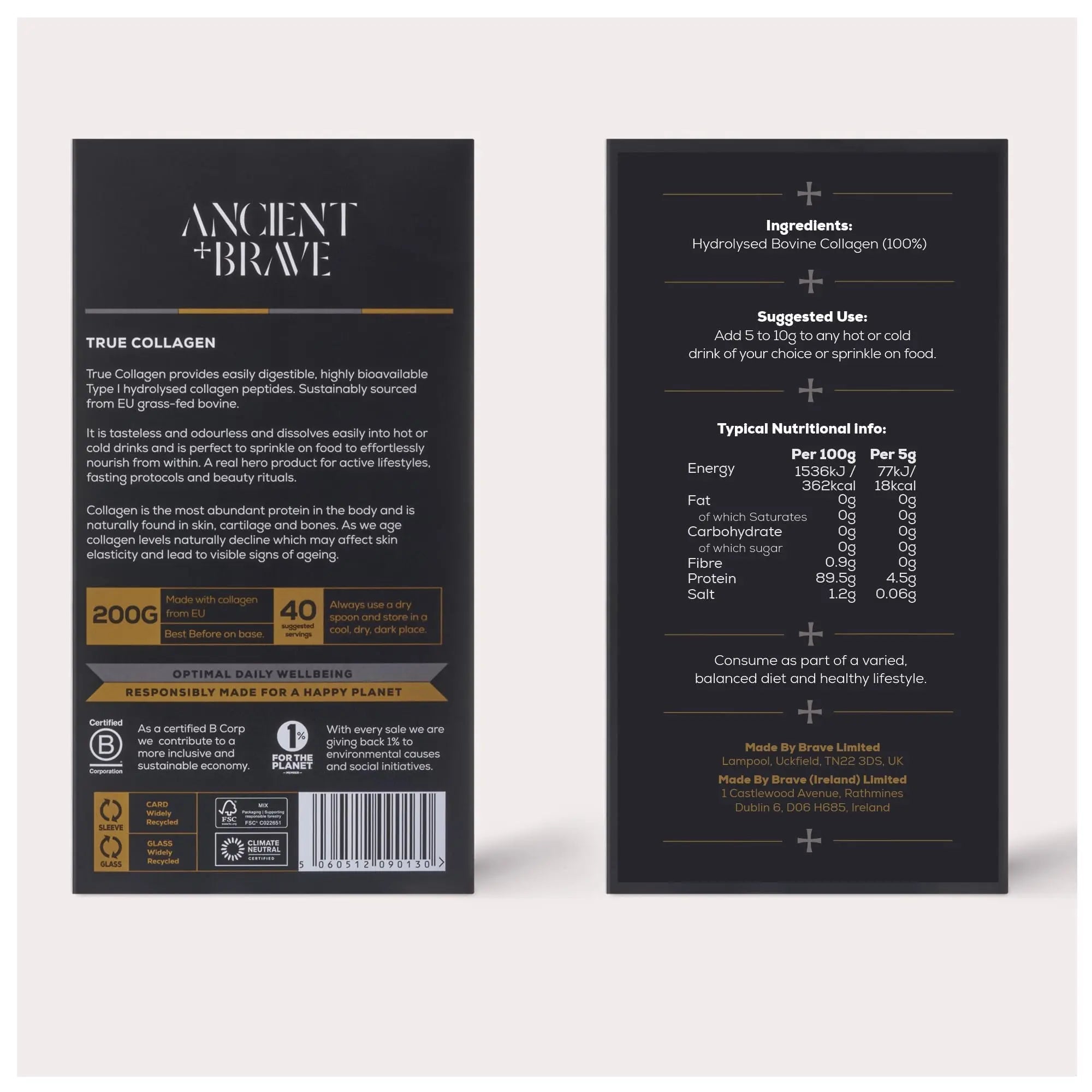 Ancient + Brave True Collagen 200g - Grass-Fed Bovine Collagen Powder - 100% Hydrolysed Collagen Peptides Ancient + Brave Au supplements