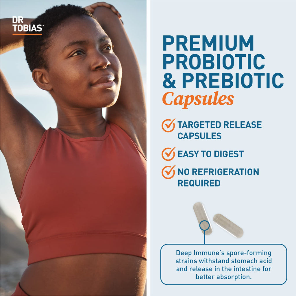 Dr. Tobias Deep Immune Probiotics & Prebiotics - Dual Action Digestion & Immune Support with PreforPro Prebiotics & Spore Forming Probiotics for Women & Men - 120 Capsules (60 Servings) Dr. Tobias Au supplements