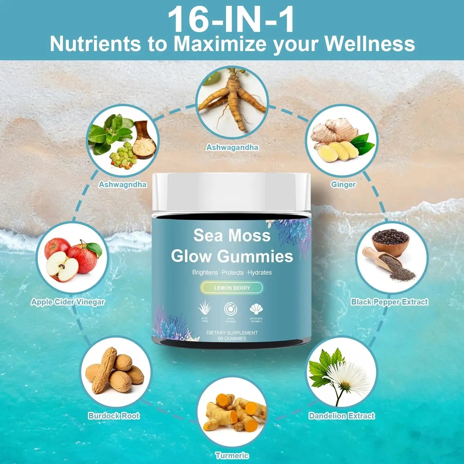 HICFRWE Sea Moss Glow Gummies - Hair Gummies with Vitamin C, Vitamin E, Aloe Vera, Pearl Powder Supports Faster Hair Growth HICFRWE Au supplements