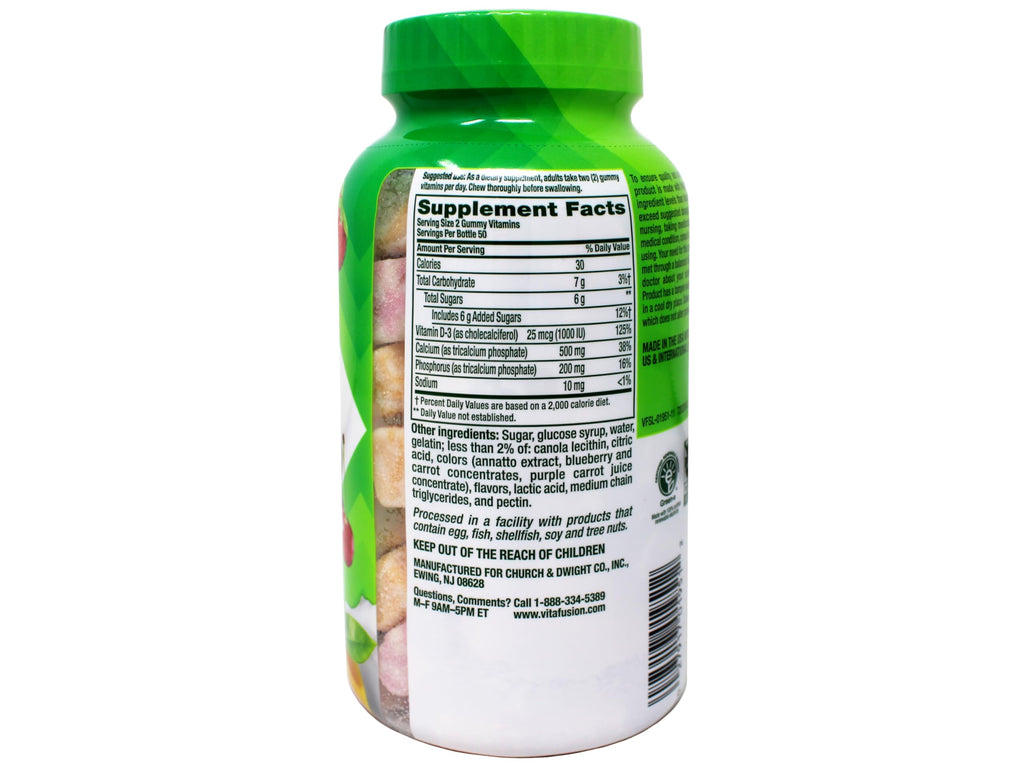 VitaFusion Calcium 500 mg Dietary Supplement Gummies Natural Fruit and Cream Flavors - 100 ct, Pack of 2