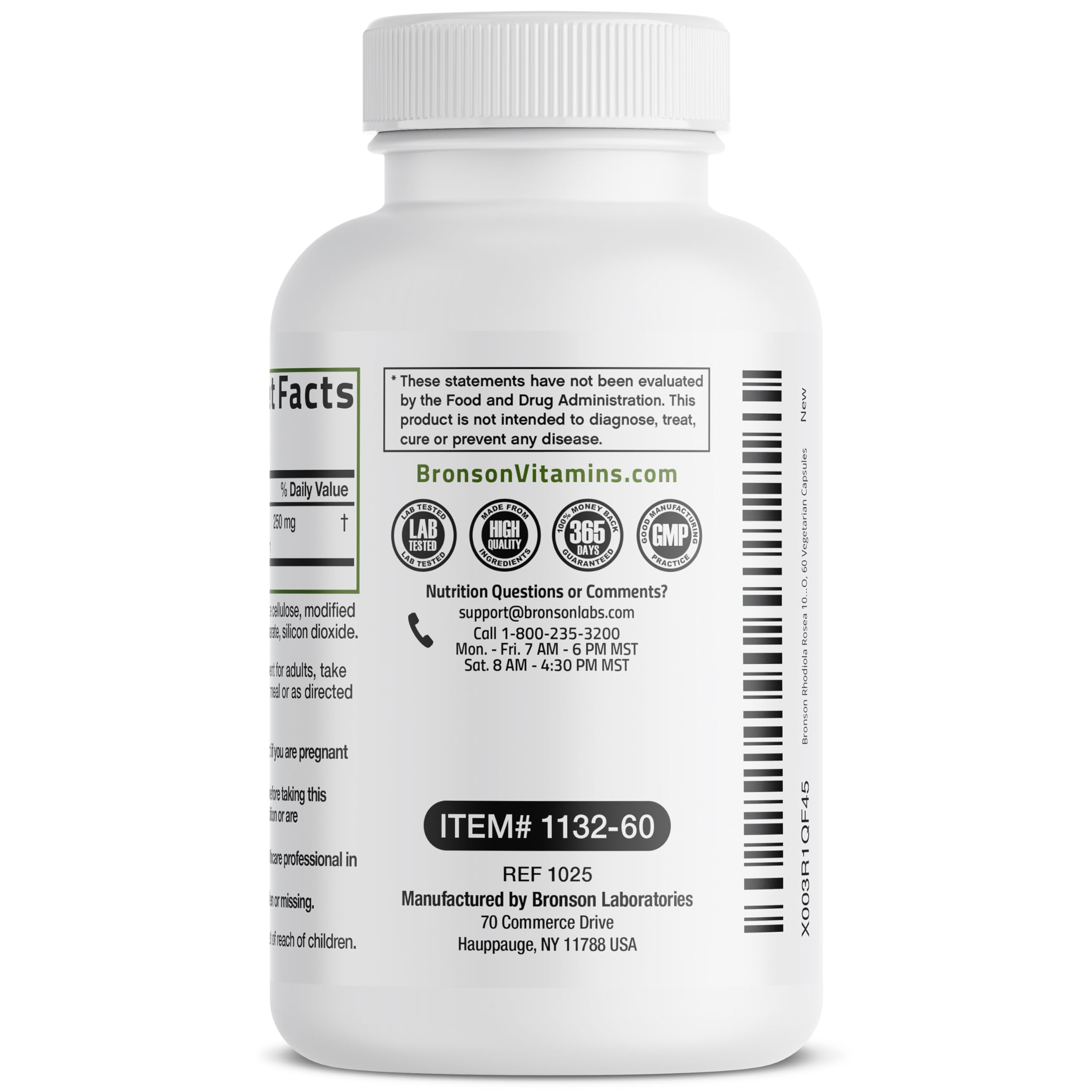 Bronson Rhodiola Rosea Vegetarian Capsules - Adaptogenic Herb - Brain, Stress & Mood Support - Non-GMO, 60 Count